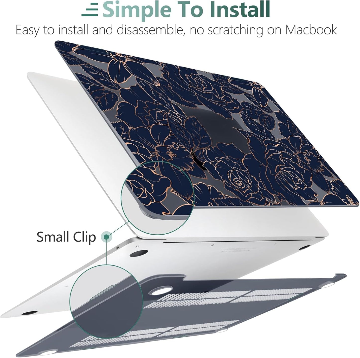 TWOLSKOO Compatible with MacBook Pro 13 inch Case 2023-2016 A2338 M2/M1 A2251 A2289 A2159 A1989 A1706, Plastic Hard Shell Cover & Keyboard Skin & Screen Protector, Elegant Roses