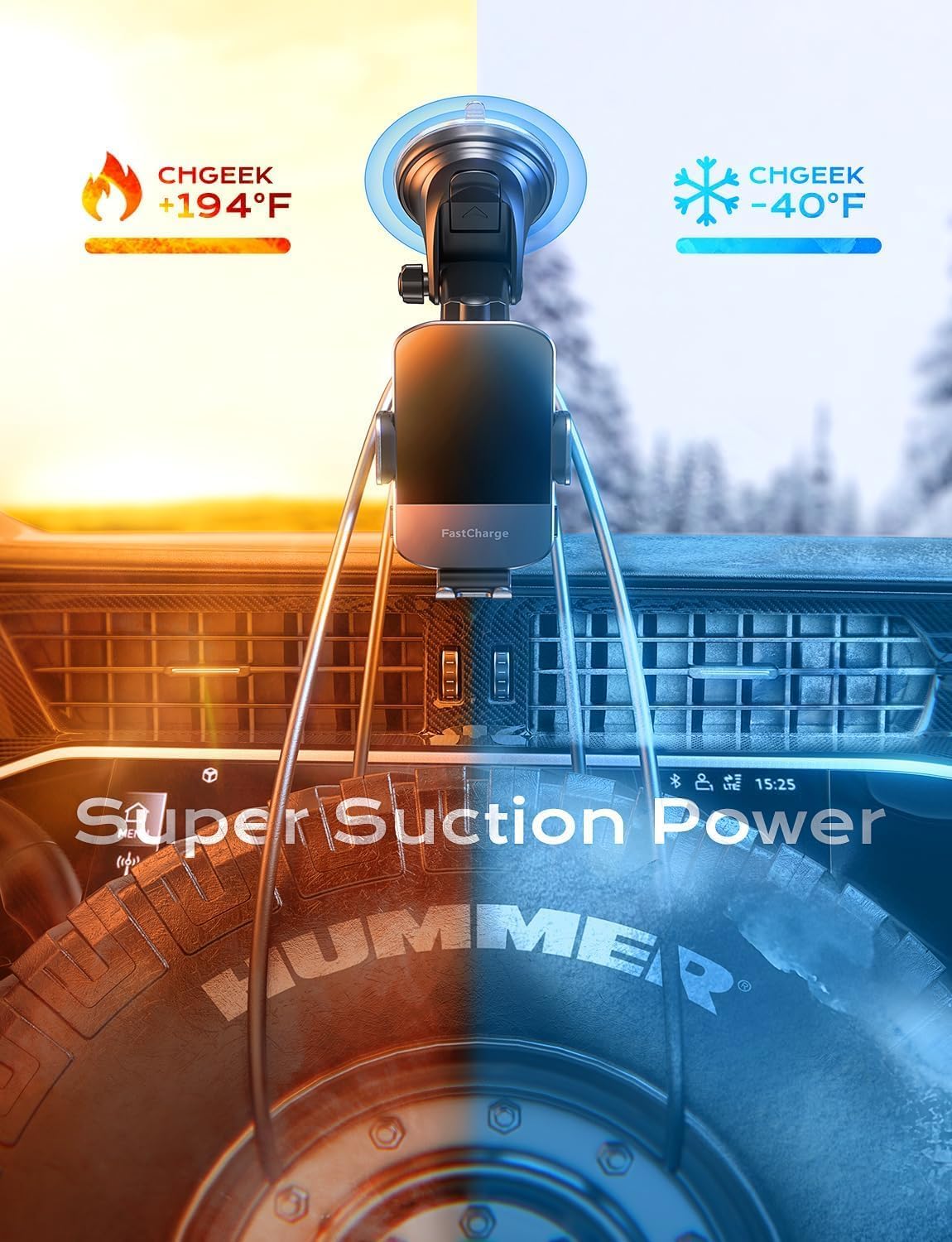 CHGeek 15W Fast Charging Auto Clamping Car Charger Phone Mount Phone Holder (Cranberry)