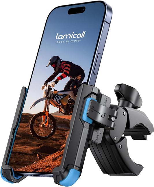 Lamicall Motorcycle Bike Phone Mount - [1s Quick Release] Bike Cell Phone Holder Clip, Bicycle Scooter Handlebar Clamp, for iPhone 16 15 14 Pro Max, Galaxy S25 S24 Ultra, 4.7-7" Phones, Blue
