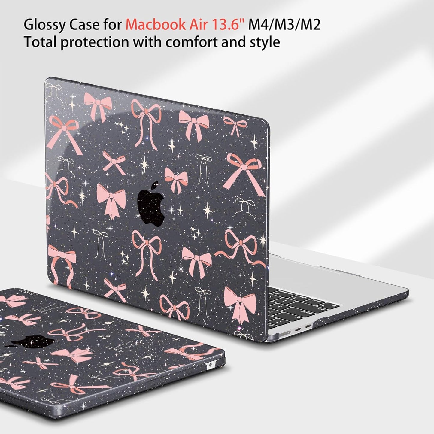 Teryeefi for MacBook Air 13.6 inch Case M4 M3 M2 2024-2022 Release Model A3240 A3113 A2681, Protective Plastic Hard Shell Case Cover for MacBook Air M2 M3 M4 Chip 13 inch, Pink Ribbon Bow-105