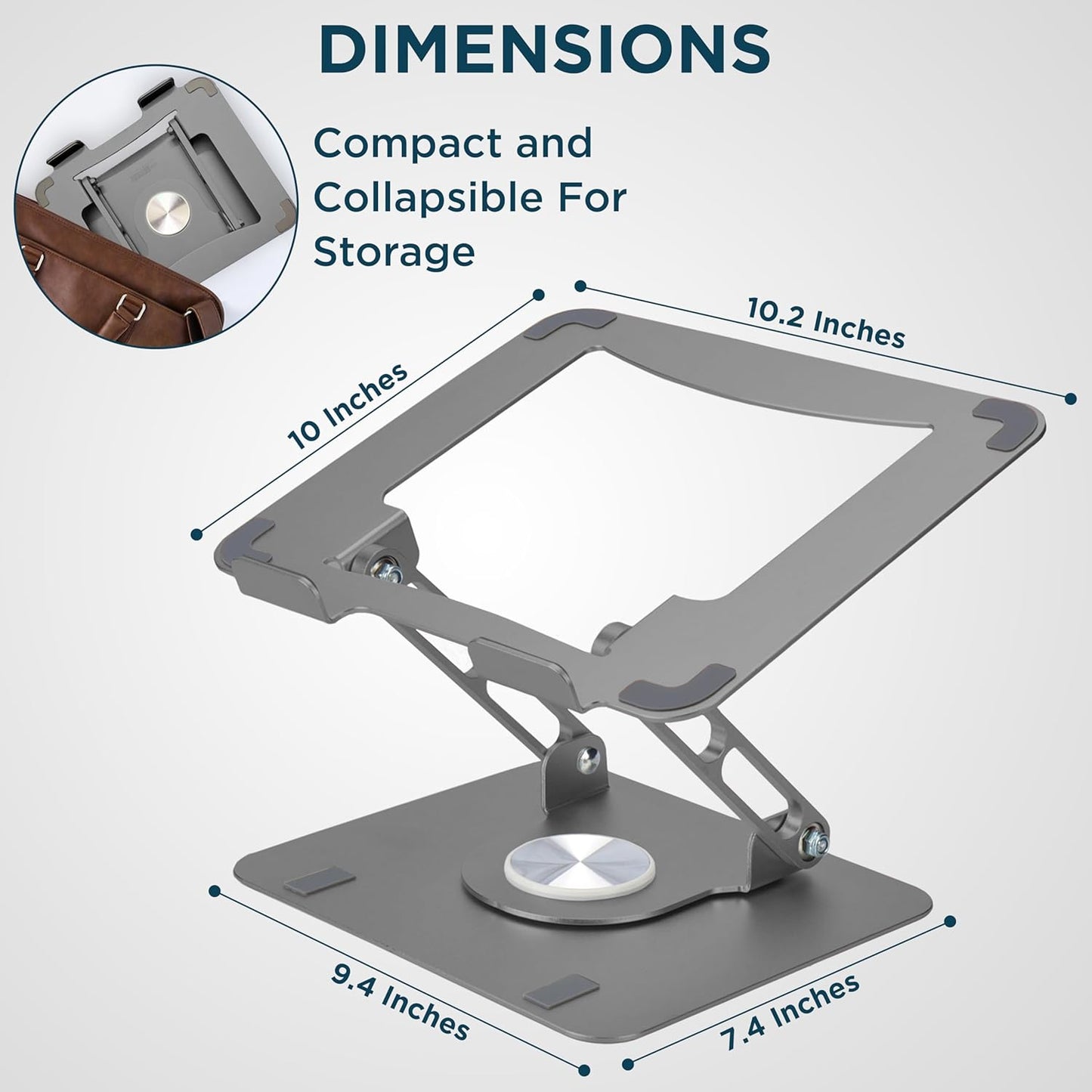 Uncaged Ergonomics Swivel Laptop Stand for Desk, Adjustable Computer iPad Stand for Desk w/ 360 Rotation, Portable Laptop Holder for Home Office Ergonomic Supplies (Space Gray)