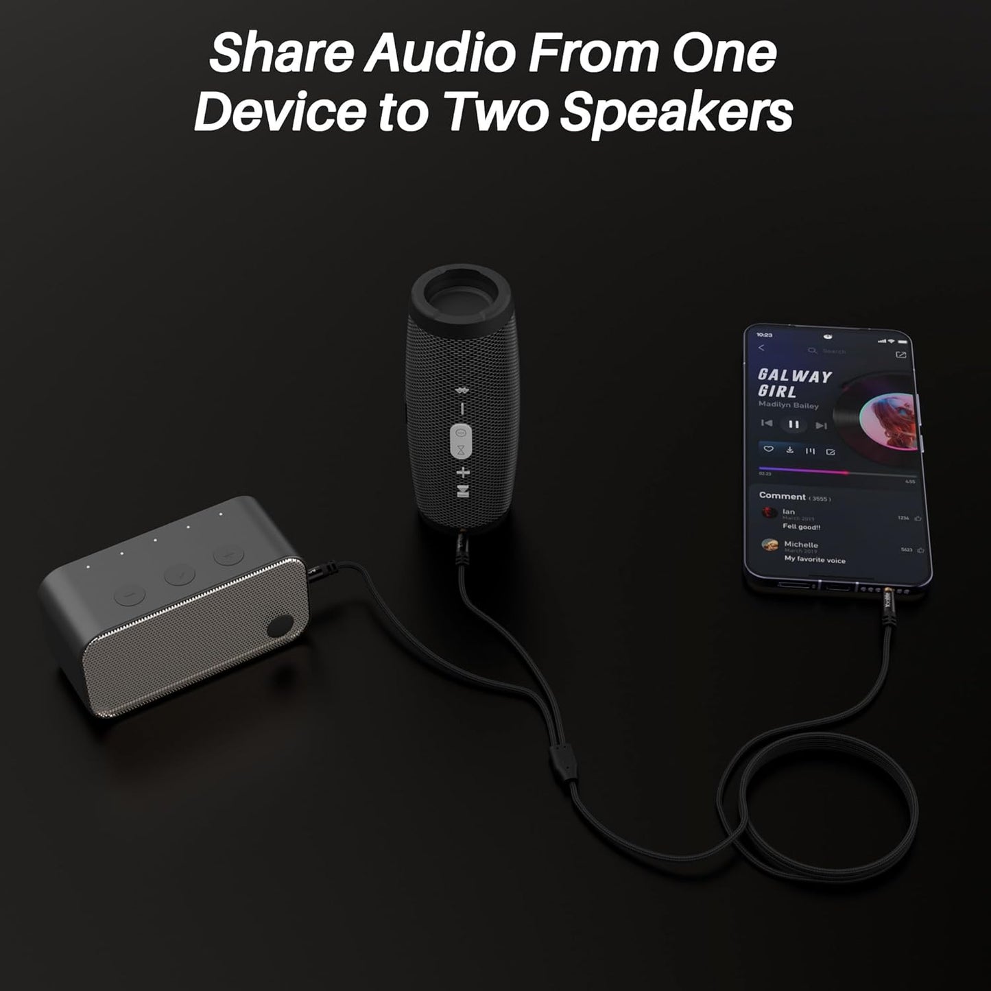 1/8 Inch TRS Stereo Y Splitter Cable 2FT, 3.5mm Male to 2-Male Y-Splitter Stereo Audio Cable, for Cell Phone PC Laptop, Speaker, Headphones, Suitable for Switching or Two Sets of Speakers