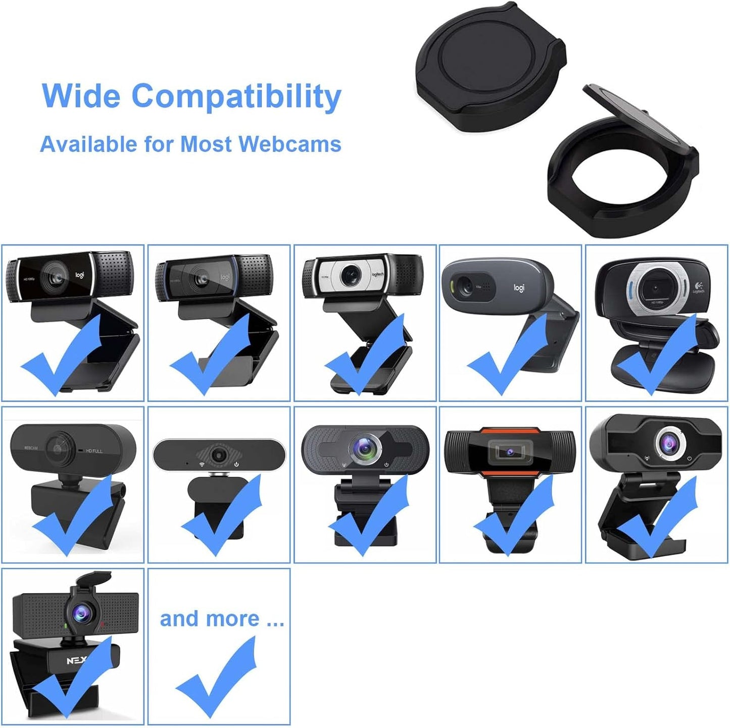 2 Pack Universal Webcam Cover, Desktop Computer External Webcam Lens Covers Shutter Cap Hood, Streaming Web Camera Privacy Cover Clip Compatible with Logitech HD Pro Webcam C270/C615/C920/C930e/C922X