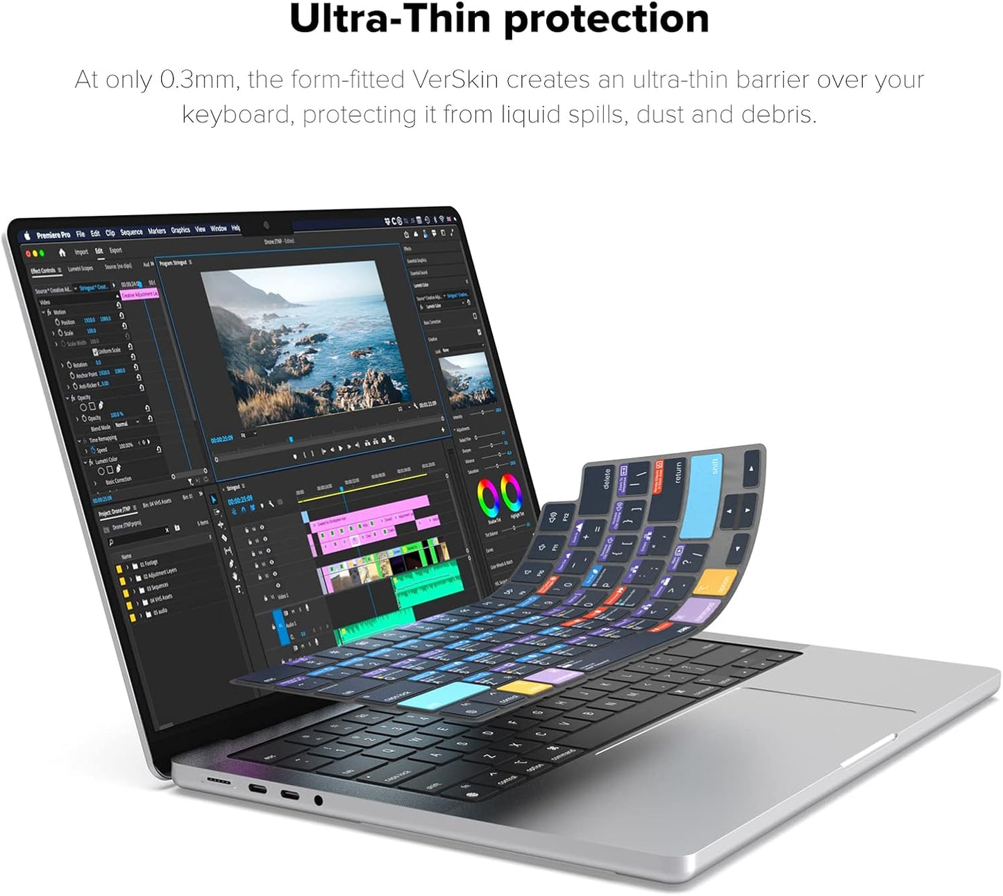 JCPal Adobe Premiere Pro Shortcut Guide Keyboard Cover for Apple MacBook Pro 14 inch and MacBook Pro 16 inch (M1-M4 Models) and MacBook Air 13 inch and MacBook Air 15 inch (M2-M4 Models) (US-Layout)