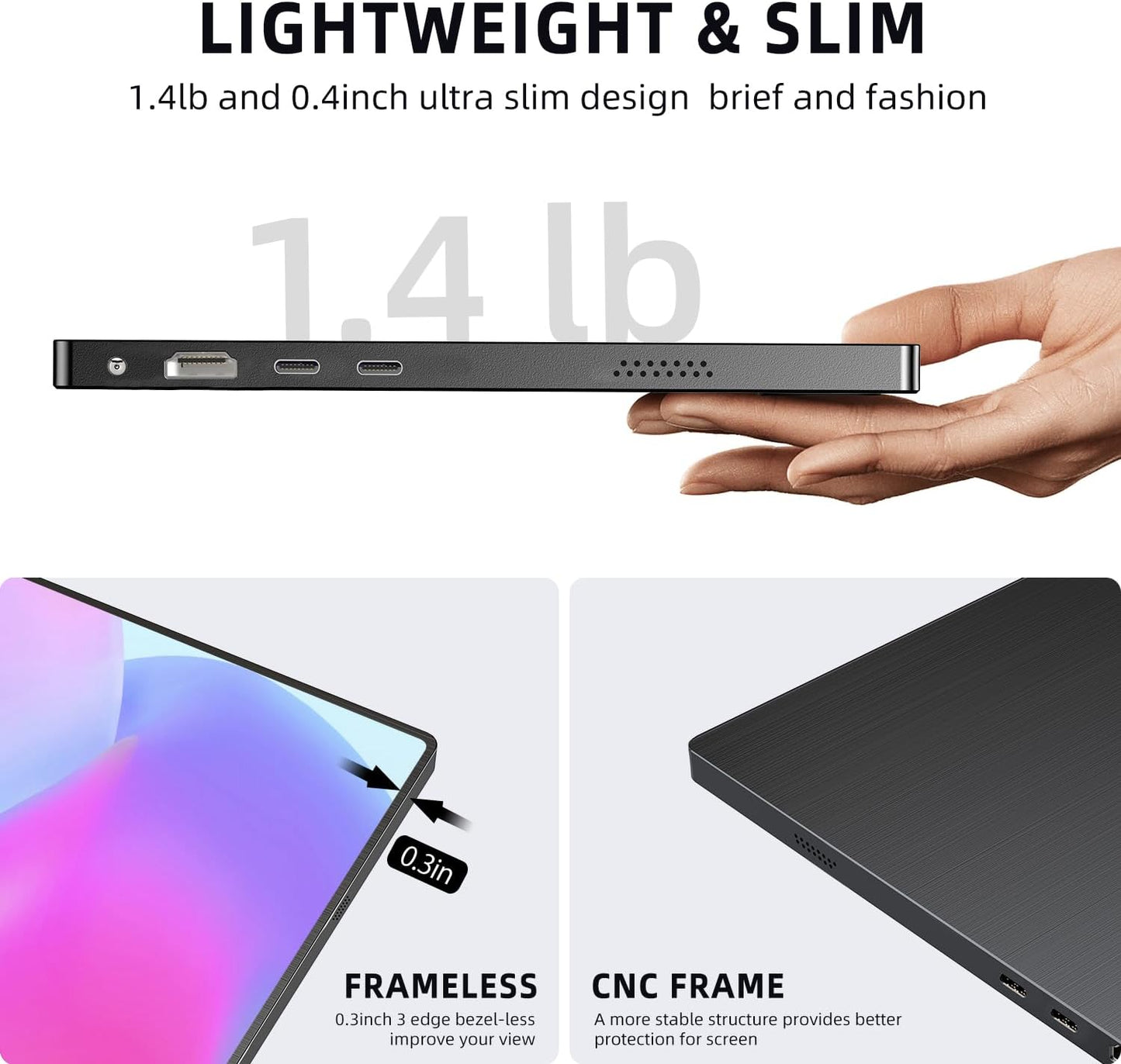 UPERFECT Portable Monitor, 15.6" IPS HDR 1920X1080 FHD Eye Care Travel Screen USB C Gaming Monitor, Dual Speaker External Monitor HDMI Type-C VESA for Laptop PC Phone w/Case