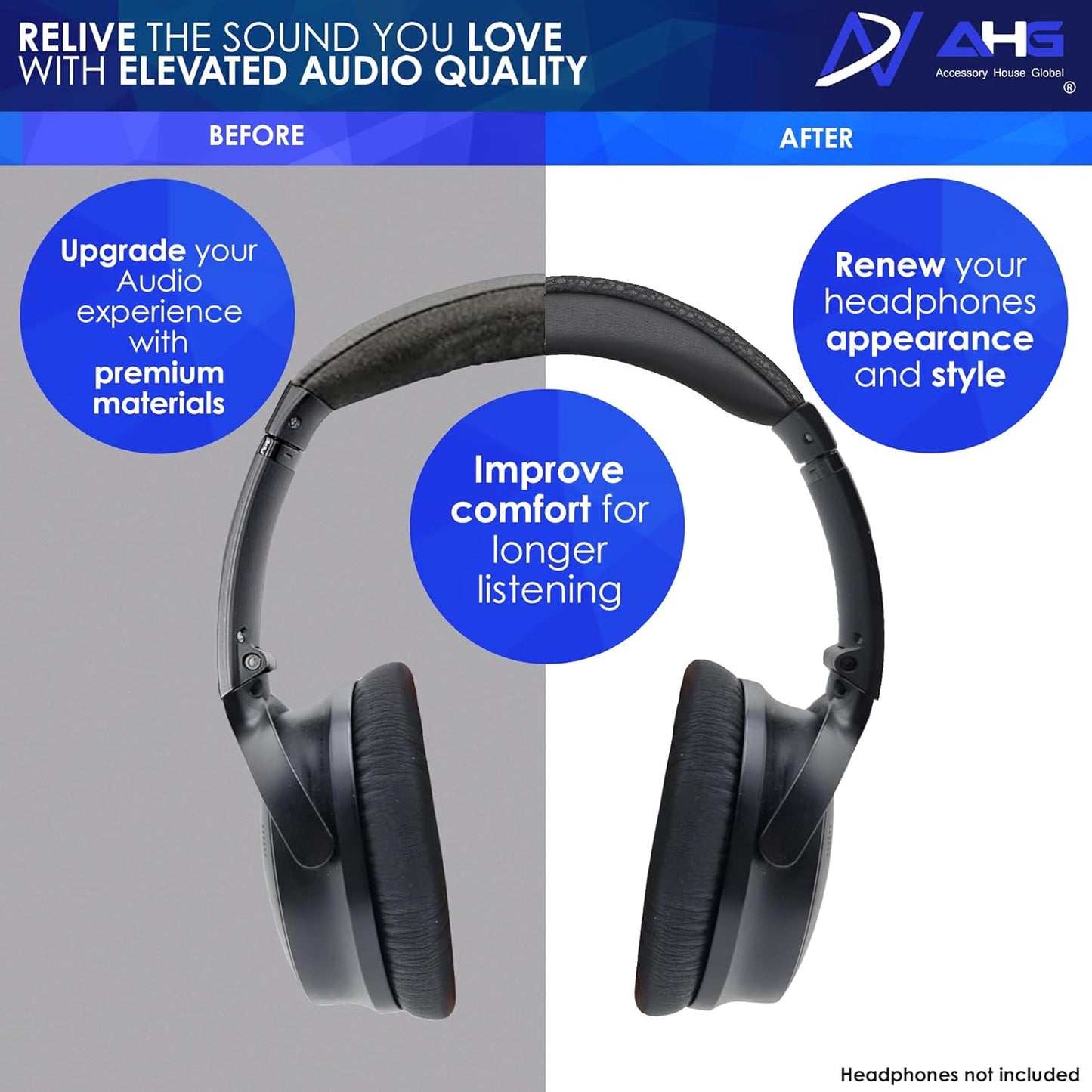 AHG QC35 ii Headband / QC35 Headband pad Cushion kit. Compatible w/Bose QuietComfort 35 ii / QC35 Headphones (Black). Premium Headband Design | Seamless DIY Assembly | Superior Comfort and Durability