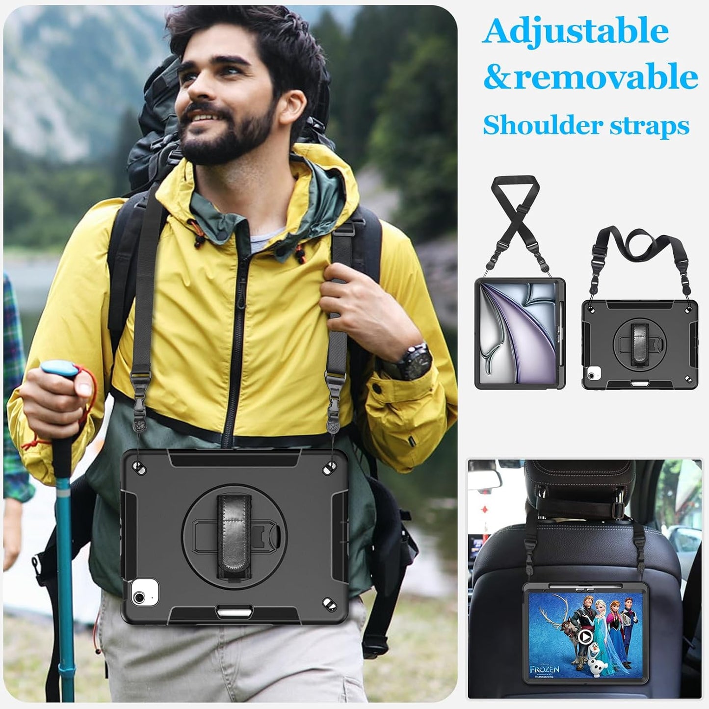 Case for iPad Air 13 Inch M3 2025 & M2 2024: Military Grade Cover for iPad Pro 12.9 6th/5th/4th/3rd Generation W/Screen Protector- Stand- Pencil Holder- Handle- Shoulder Strap- Black