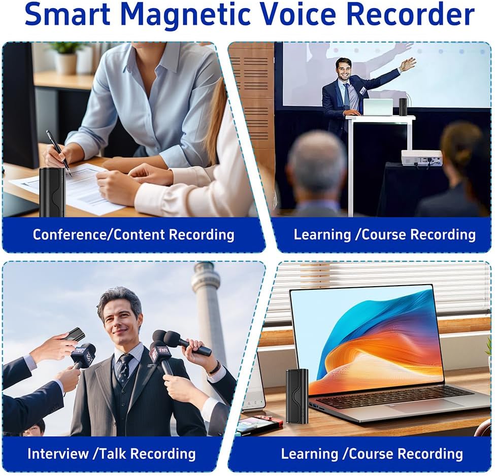 128G Magnetic Voice Recorder with Really AI-Intelligent Triple Noise Reduction,35 Days Continuous Recording Device,Voice Activated Audio Recorder,Digital Voice Recorder Meetings/Interviews/Classroom