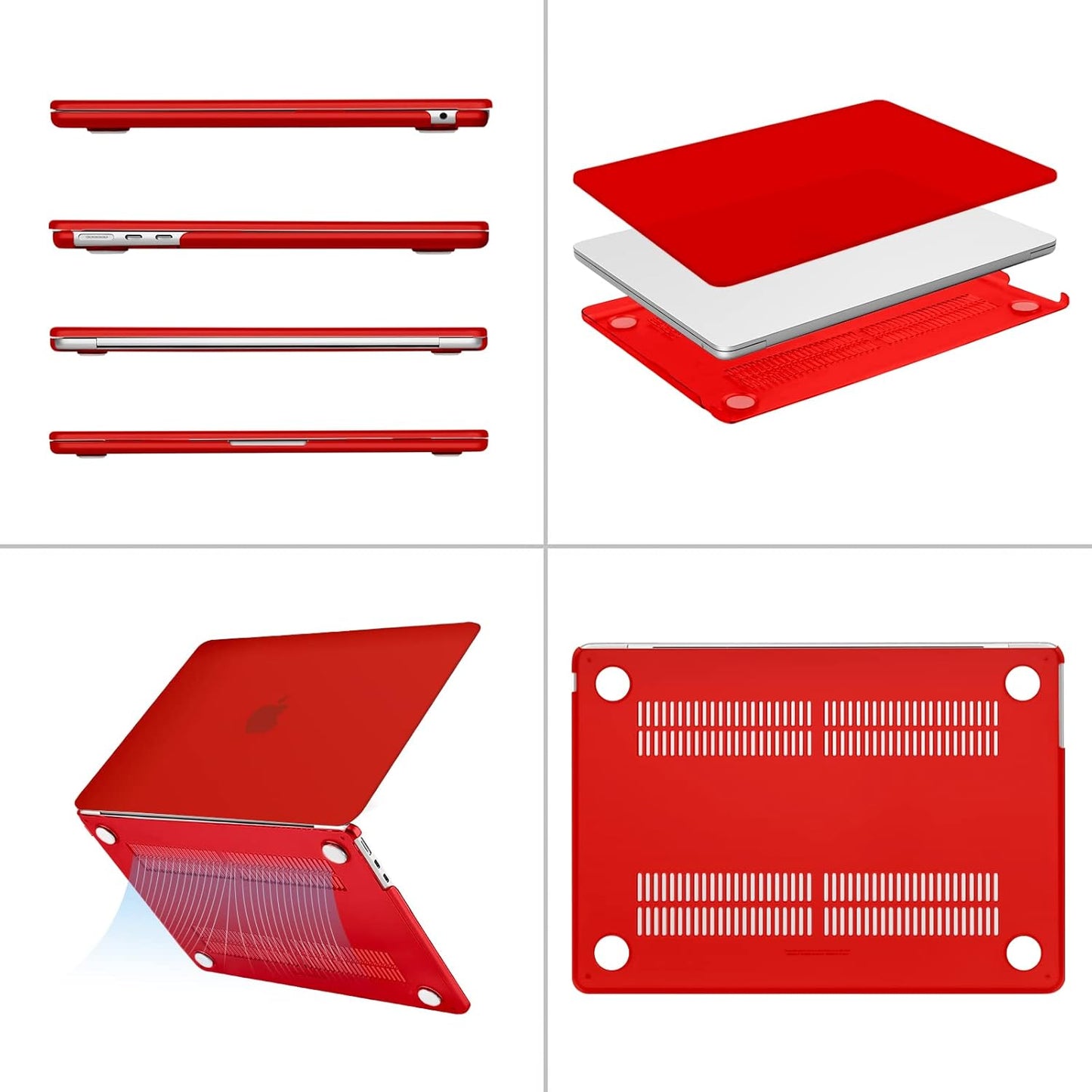 MOSISO Compatible with MacBook Air 13 inch Case 2025 2024 2023 2022 M4 A3240 M3 A3113 M2 A2681, Plastic Hard Shell&Keyboard Cover&Screen Film&Type C for MacBook Air 13.6 inch Case, Red