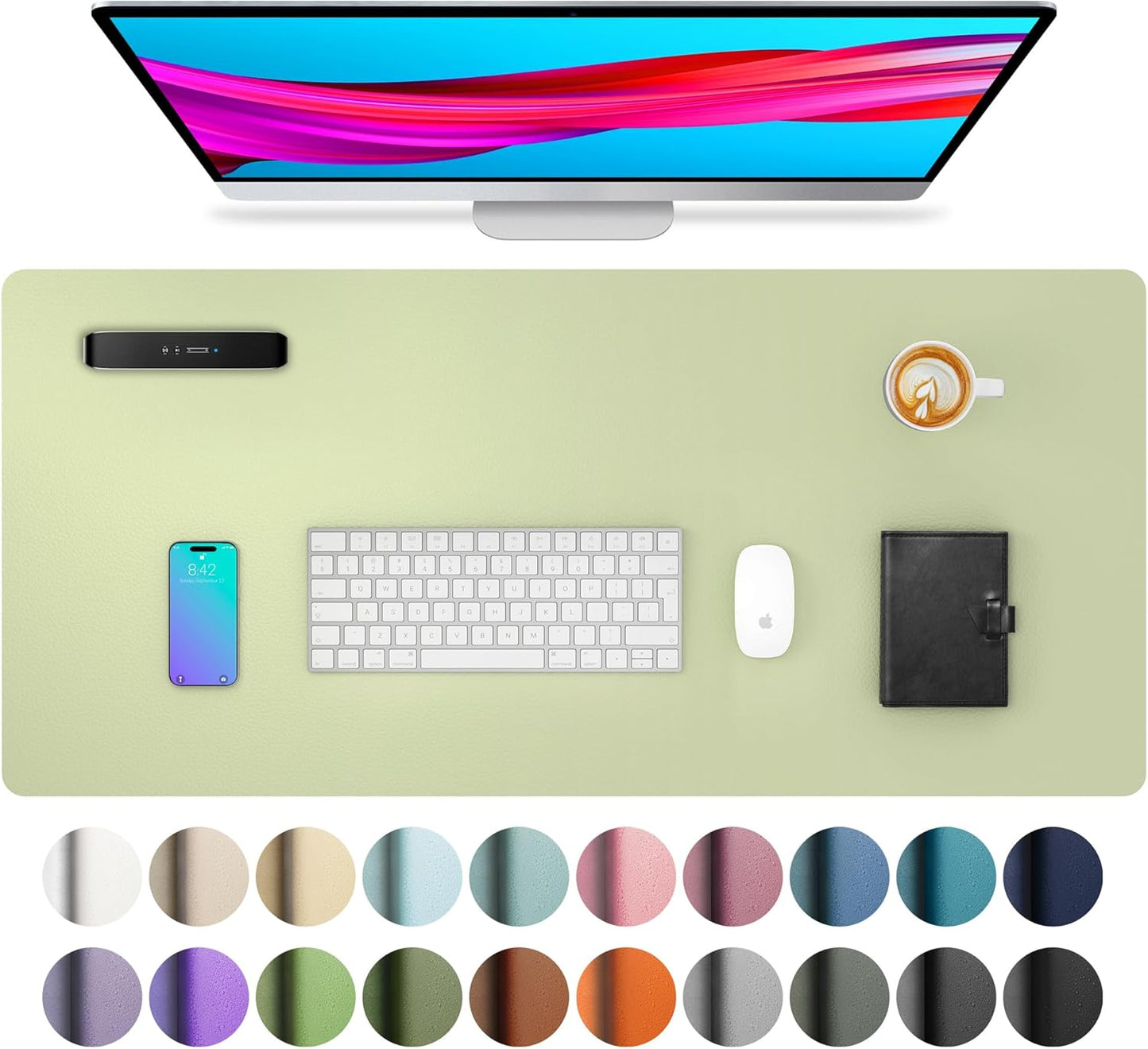 Aothia Leather Desk Pad Protector, Office Mat, Large Mouse Pad, Non-Slip PU Leather Blotter, Laptop Desk Pad, Waterproof Writing Pad for Office and Home (Grass Green, 31.5" x 15.7")