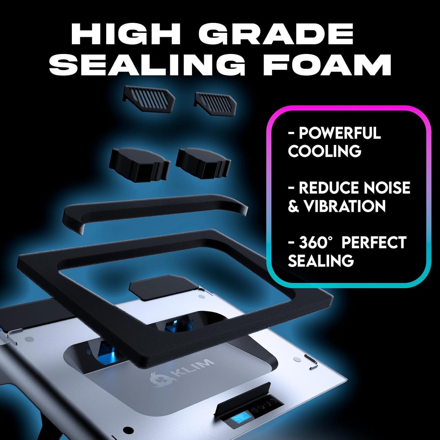 KLIM Everest Laptop Cooling Pad | Powerful 4300 RPM Turbo Fans | Sealed Foam for Maximum Cooling | Protect Your Gaming Laptop from Overheating | Fits 14” to 17.3” Laptops | RGB Lights