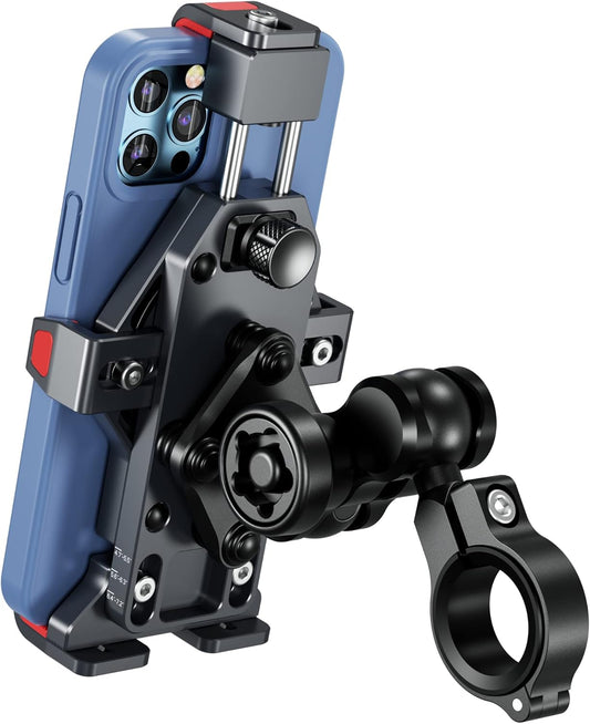BRCOVAN Aluminum Alloy Motorcycle Phone Mount with Vibration Dampener & High-Speed Secure Lock, Anti-Theft Handlebar Cellphone Holder for Motorcycle Bike Bicycle Scooter ATV, for 4.7-7.2'' Smartphone