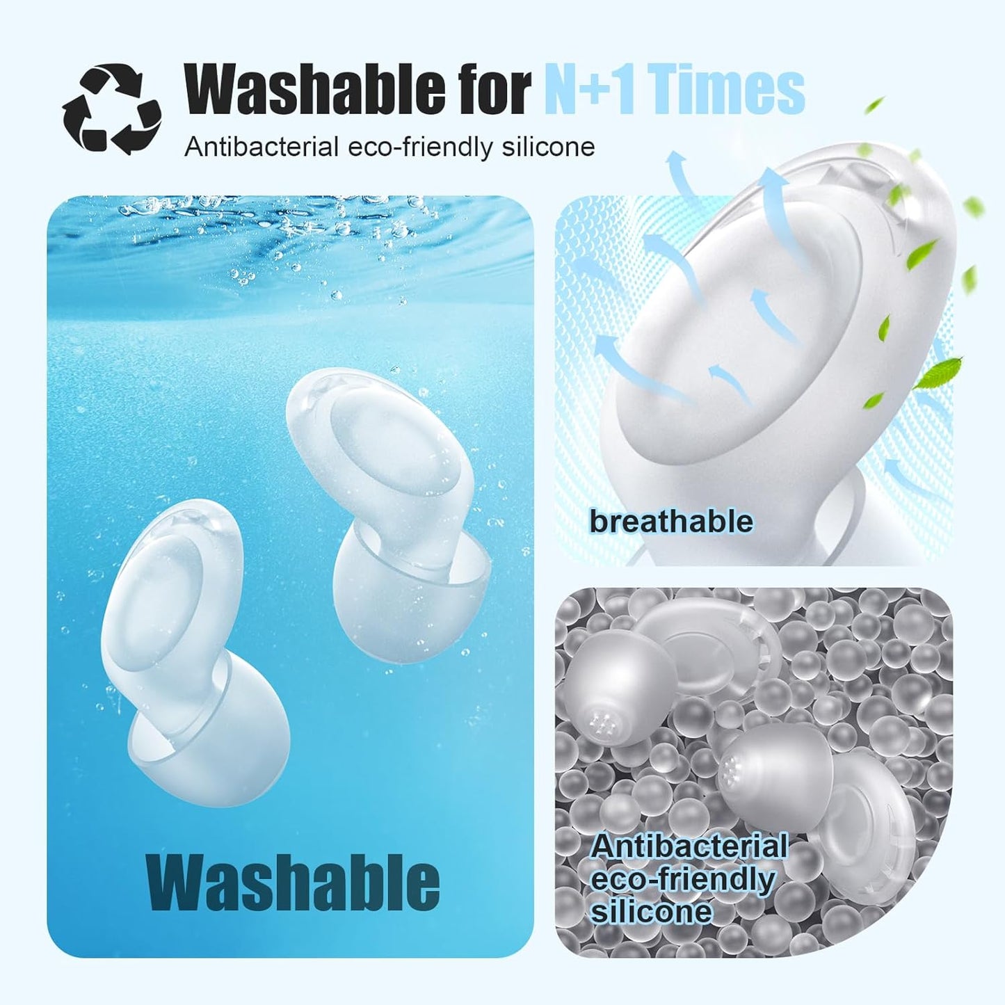 Ear Plugs for Sleeping Noise Reduction, Beinkap Reusable Earplugs Hearing Protection for Focus, Study, Work – 6 Pair Eartips in S/M/L – Flexible Silicone Soft – 35dB Noise Cancelling - Transparent