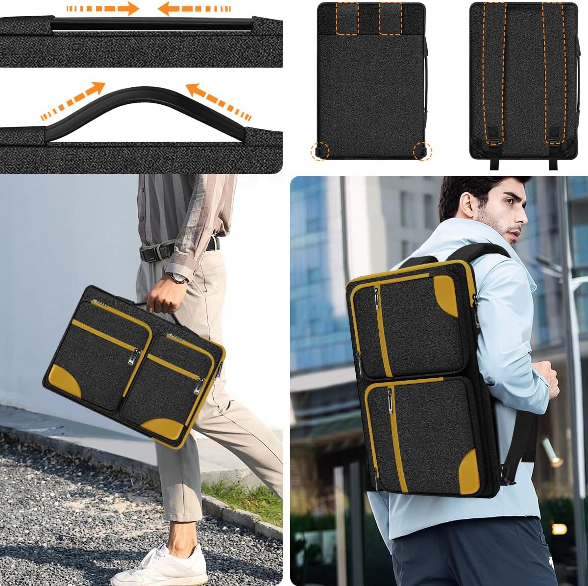 Hseok Laptop Case 15 15.6 16 inch Sleeve with Handle and Hidden Strap,Compatible with MacBook Pro 15.4 16, 360° Protective PC Briefcase with 4 Pockets for Laptop Accessory,Easy to Carrying,Yellow