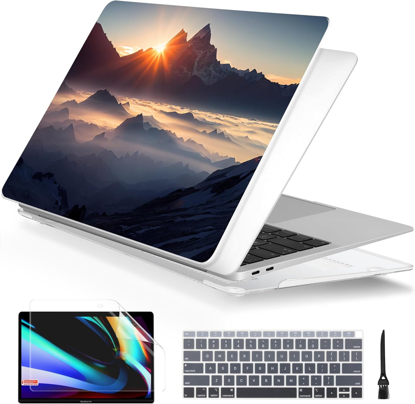 Batianda Design Case for M1 MacBook Air 13 Inch Model A2337 A2179 A1932 2021 2020 2019 Release,3D Painted Landscape Series Hard Shell with Keyboard Cover & Screen Protector, Sunrise