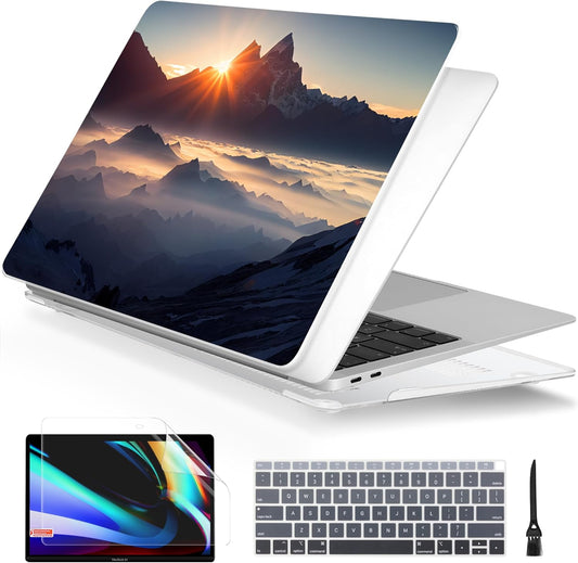 Batianda Design Case for M1 MacBook Air 13 Inch Model A2337 A2179 A1932 2021 2020 2019 Release,3D Painted Landscape Series Hard Shell with Keyboard Cover & Screen Protector, Sunrise