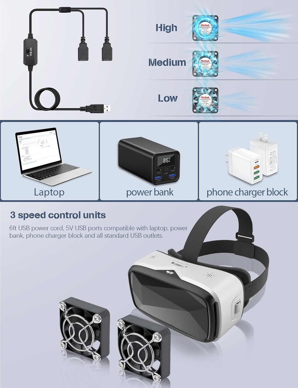 2Pack Wathai 40mm x 10mm Mini USB Fan with Speed Control 5V Small Computer USB Fans for Welding Helmet, Aquarium, Terrarium, Camera, VR Receiver DVR PlayStation Xbox Computer Cabinet Cooling