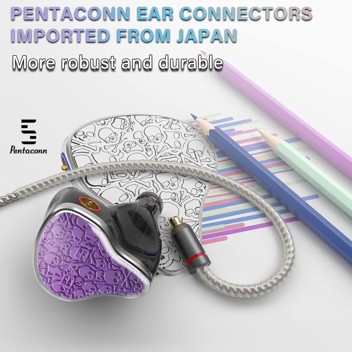 BASN Bmaster5 in Ear Monitors, 1DLC Diaphragm+4BA 5 Drivers IEM Earphones with Silver-Plated OFC Cable, Noise Isolation Wired Earbuds for Musicians (Purple)