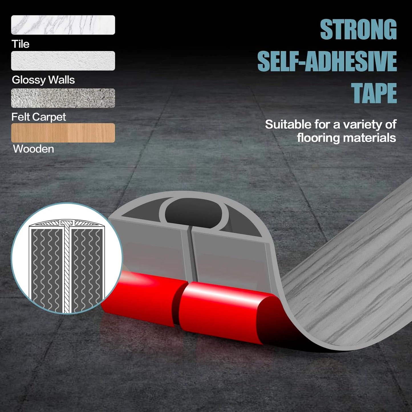 Floor Cord Cover Self Adhesive Cord Hider,3.3FT Cable Management, Extension Strip Protector for Wires, Prevent Cable Trips for Offices, Gyms, Exhibitions Cavity:0.3"(W) x 0.28"(H) Gray Wood