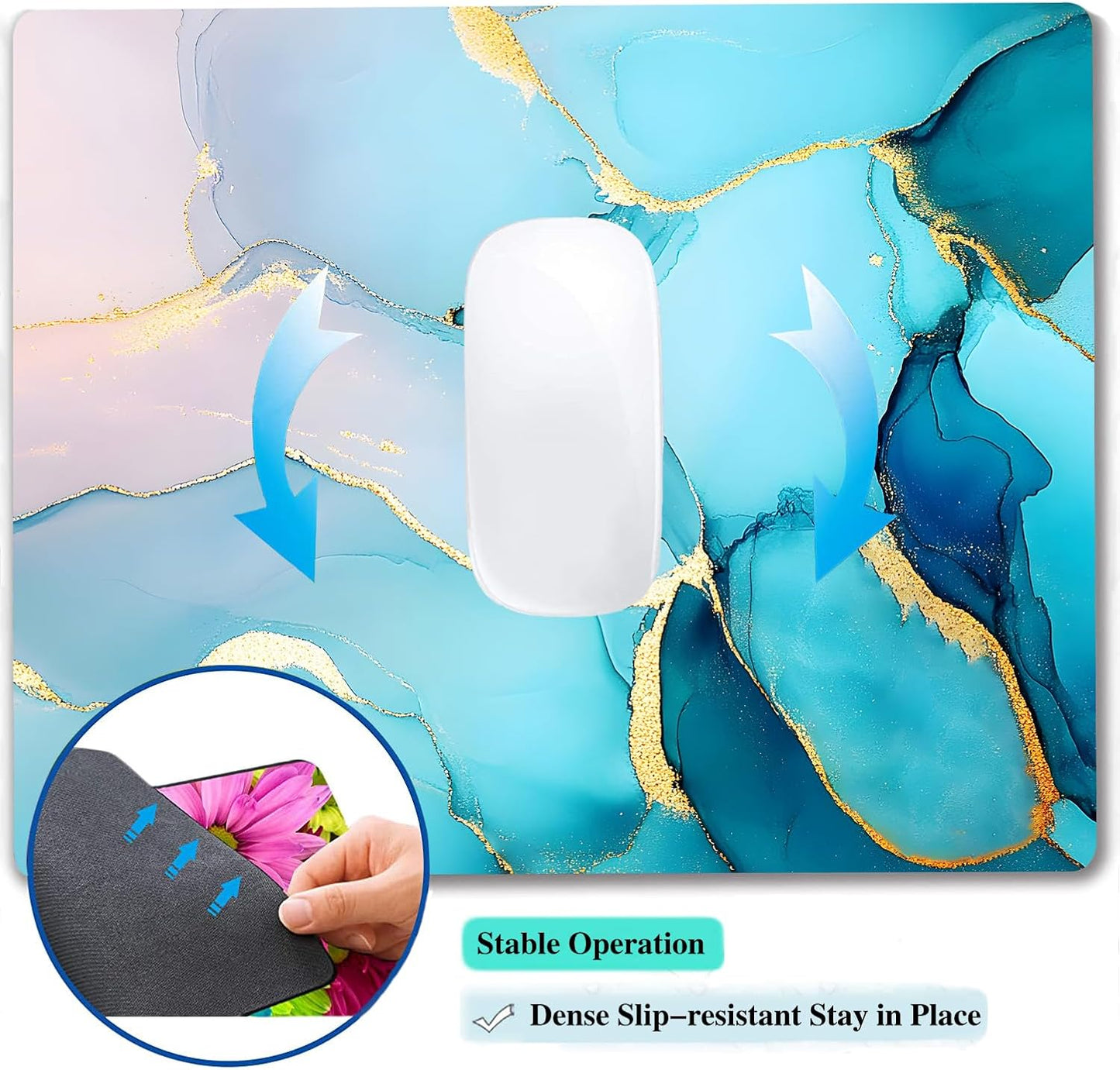 Golden Textured Teal Marble Custom Mouse Pad with Non-Slip Rubber, Small Square Design for Wireless Laptop & Computer Mouse Pads for Desk, 9.5 x 7.9 inch Smooth Surface for Gaming & Office