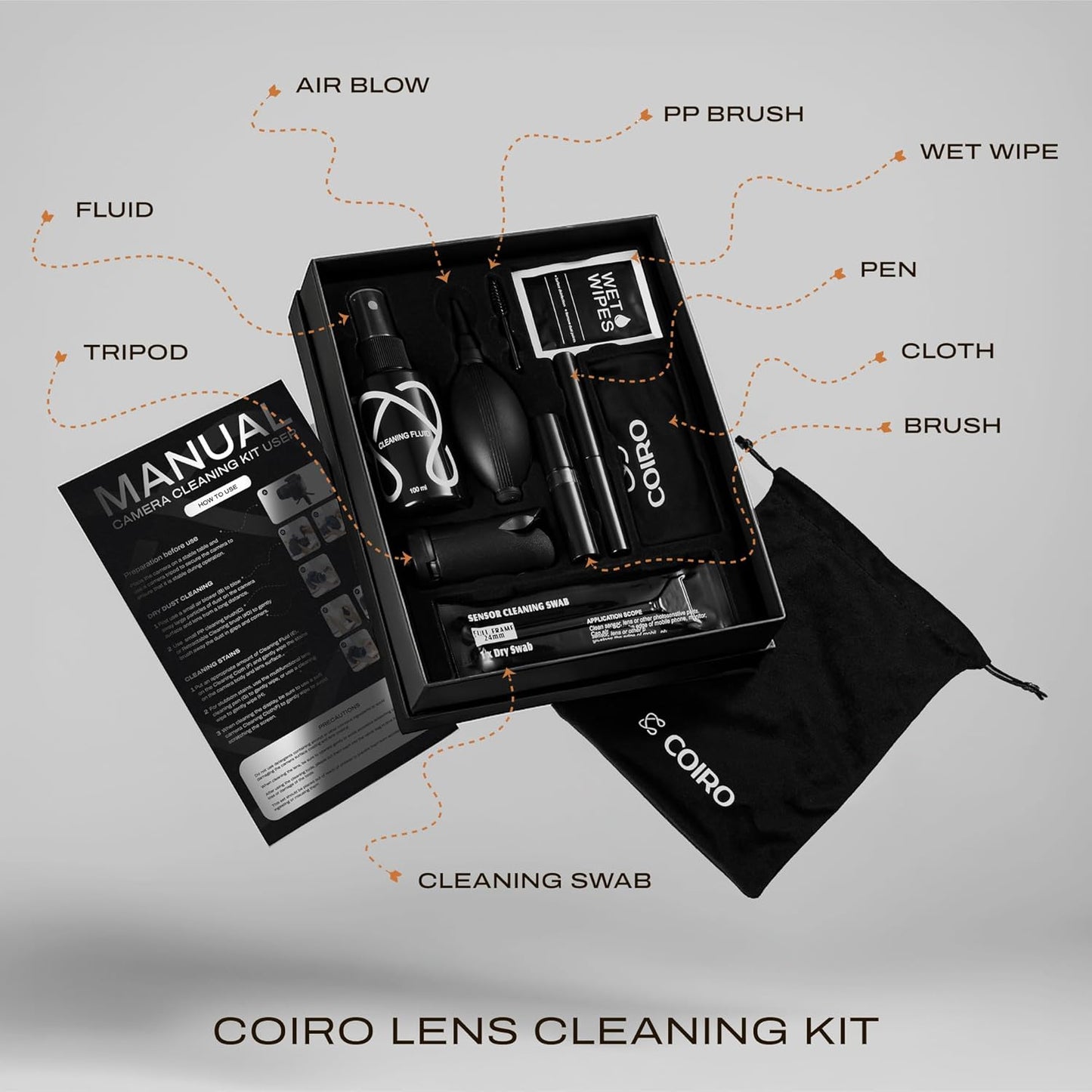 Camera Lens Cleaning Kit for DSLR and Sensitive Electronics, 9-in-1 Lens Cleaner Spray, Camera Pen, Blower, Wipes, Sensor Cleaner, Photographer Gifts & Accessories