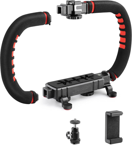 Zeadio Camera Smartphone Stabilizer, Handle Grip Handheld Video Rig, Compatibility with All Camera, Camcorder, Action Camera, DSLR and for All iPhone and Android Smartphones