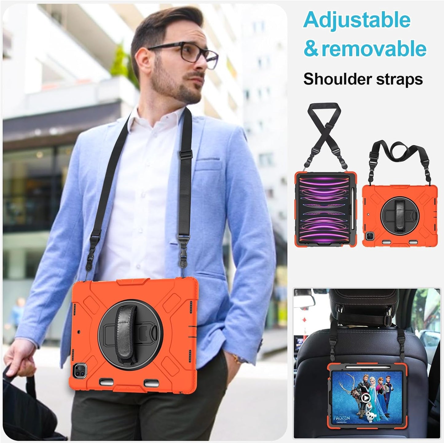 Case for iPad Pro 12.9 2022/2021/ 2020/2018: Cover for iPad Pro 12.9 6th/ 5th/ 4th/ 3rd Generation with Screen Protector- Stand- Pencil Holder- Handle- Shoulder Strap-Orange