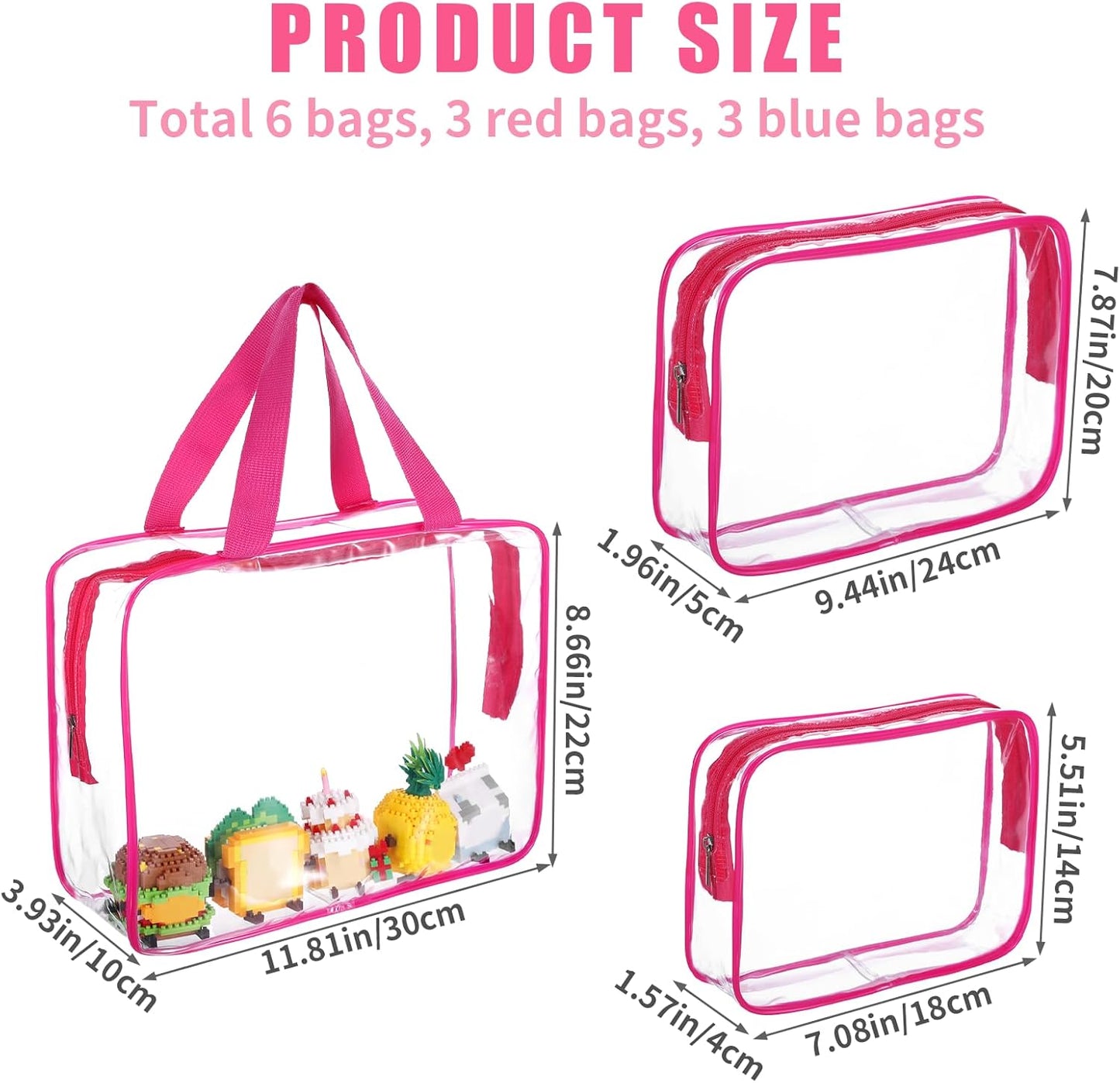 6 PCS Waterproof Toy Storage Bags With Zipper, Clear Toy Storage Organizer, Portable Organizer For Blocks, Puzzles, Books, Board Games, Clay(Red, Blue)