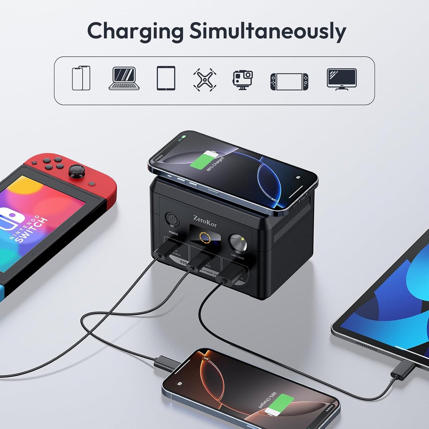 100W Portable Power Station, 96Wh Small Generator 30000mAh LiFePO4 Battery with USB C Fast Charging for Laptop, Outdoor Camping Portable Power bank For RV Home Office Emergency Power Supply