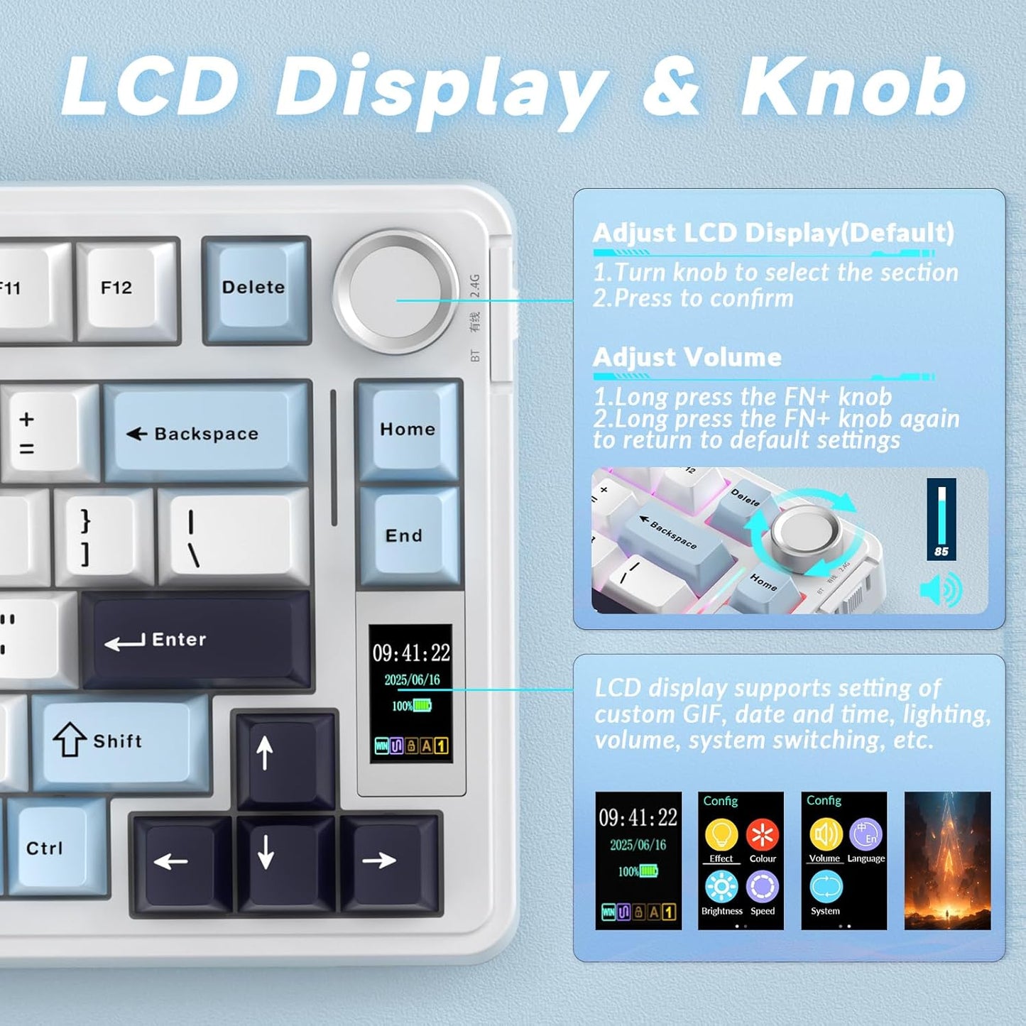 AULA S75 PRO Wireless Mechanical Keyboard with Screen&Knob, 75% Hot Swappable Gaming Keyboard with Pre-lubed Switches, RGB Backlit, PBT Keycaps Creamy Sounding Pc Gaming Keyboards