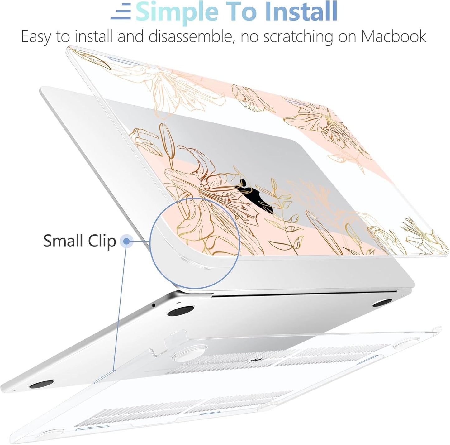 MEEgoodo for M4/M3/M2 MacBook Air 15.3 inch Case 2025 2024 2023, Case Fit Model (A3241/A3114/A2941) for MacBook Air 15 inch, Laptop Hard Shell with Keyboard Cover, Gold Flowers Lilies
