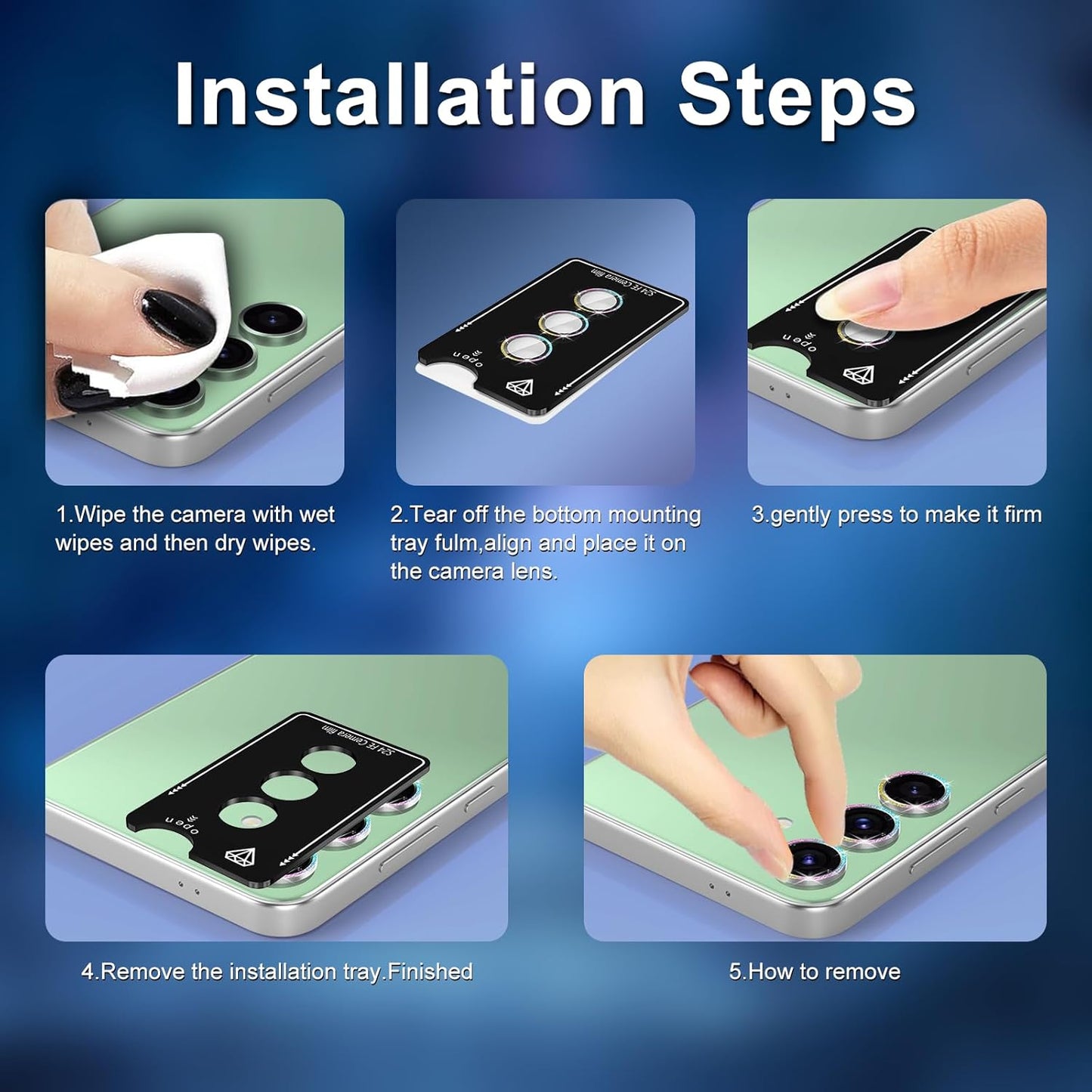 for Samsung Galaxy S24 FE Camera Lens Protector, Individual Metal Ring Tempered Glass Lens Cover, [Strong Adsorption] Scratch Resistant Ultra-Thin HD Clear Lens Cover, 1 Set-Colorful Sparkly