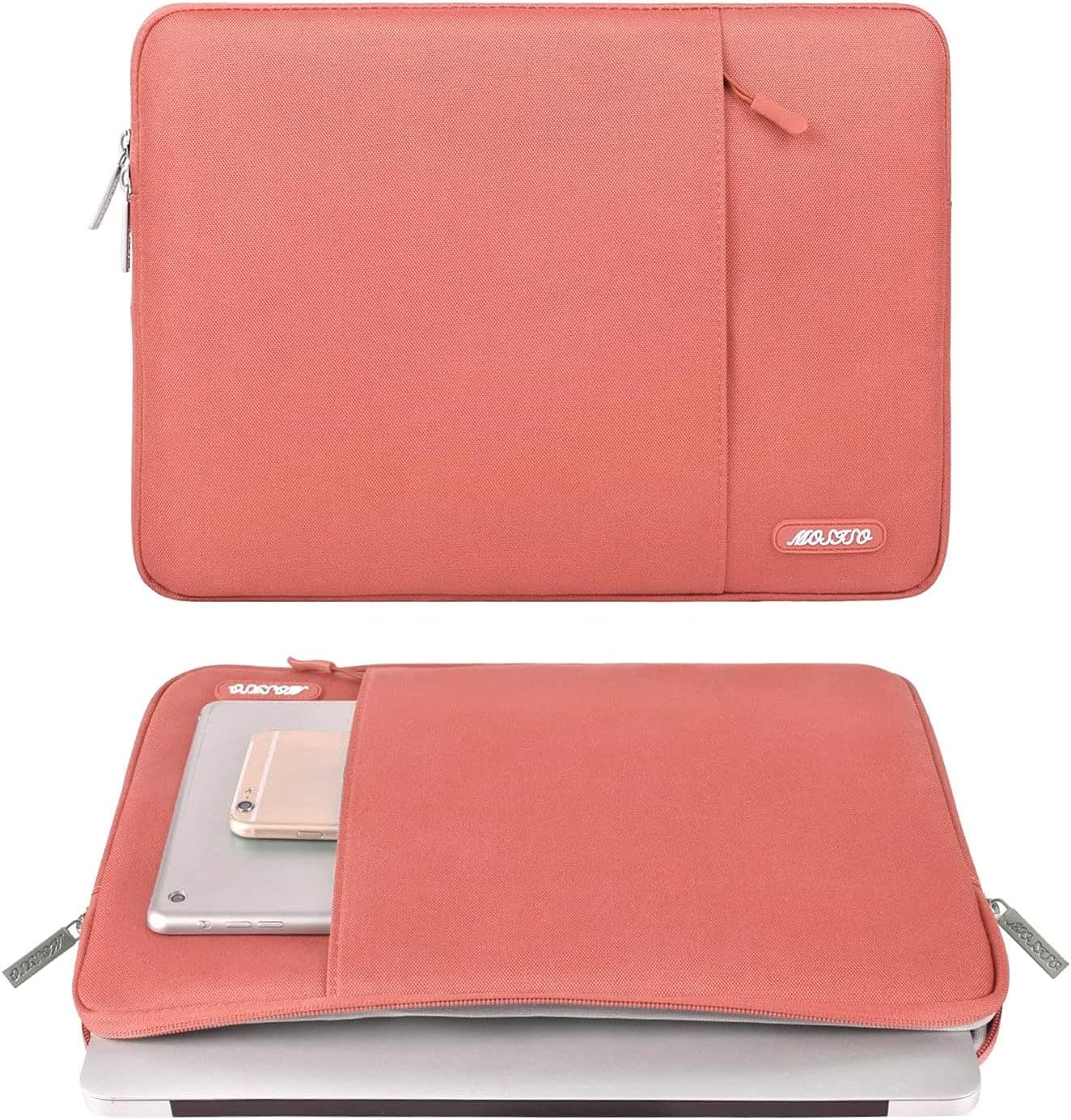 MOSISO Laptop Case 13.3 inch, 13-13.3 inch Laptop Sleeve Compatible with MacBook Air/Pro 13 / Pro 14, HP Dell ASUS Lenovo Notebook, Polyester Vertical Computer Sleeve Bag with Pocket, Coral