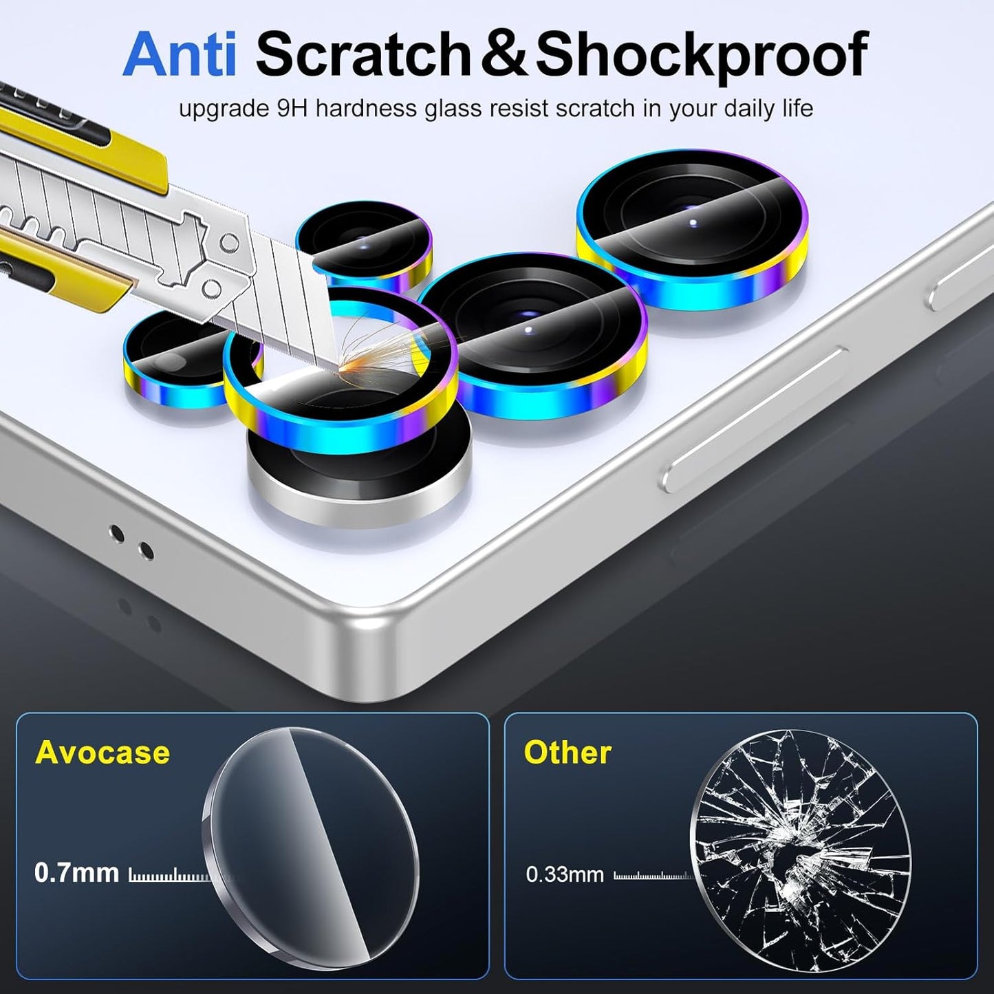 for Samsung Galaxy S25 Ultra Camera Lens Protector, Individual Metal Ring Tempered Glass Lens Cover, [Strong Adsorption] Scratch Resistant Ultra-Thin HD Clear Lens Cover, 1 Set-Colorful Ring