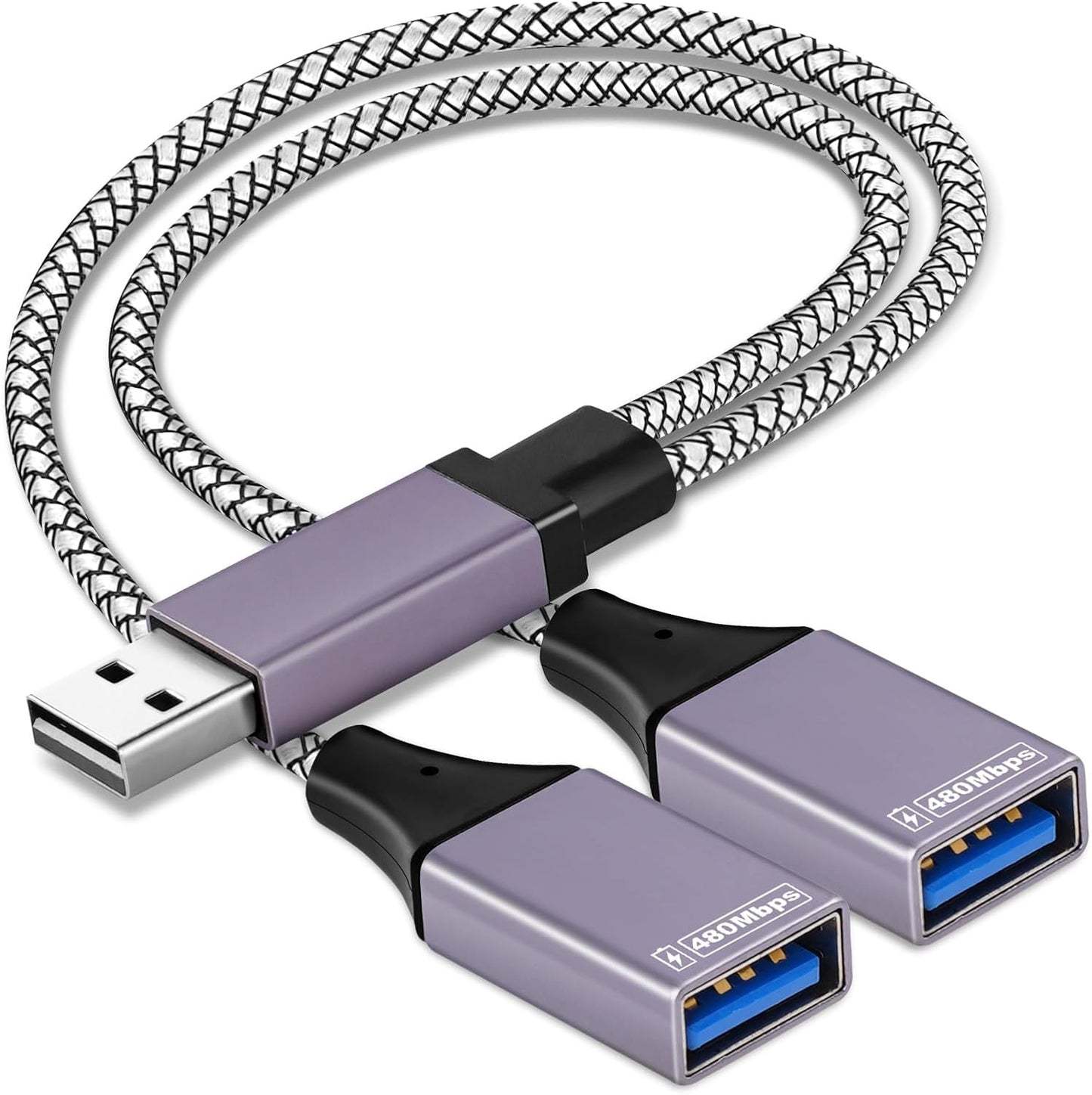 2025 Upgraded,USB Splitter 1 in 2 Out Cable,Double USB Port Extender Power Split Adapter,Data & Charger Cord Extension Adapter Cable-25 CM (Data and for Charging but Wouldn't Work for CarPlay