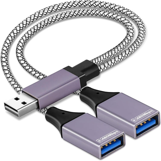 2025 Upgraded,USB Splitter 1 in 2 Out Cable,Double USB Port Extender Power Split Adapter,Data & Charger Cord Extension Adapter Cable-25 CM (Data and for Charging but Wouldn't Work for CarPlay