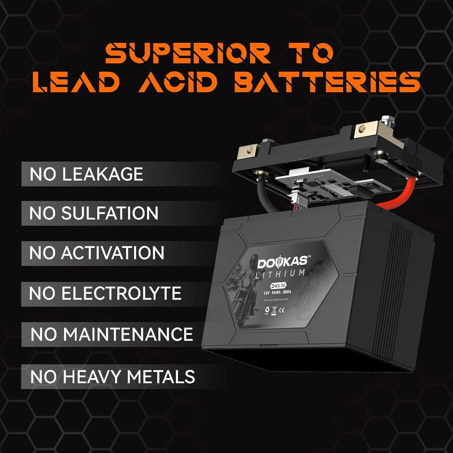 DKL30 800A LiFePO4 Motorcycle Lithium Battery, 12V 8Ah Powersports Battery, Compatible Jet Ski, Quad, Lawn Mower, Scooter, Generator Battery, Snowmobile