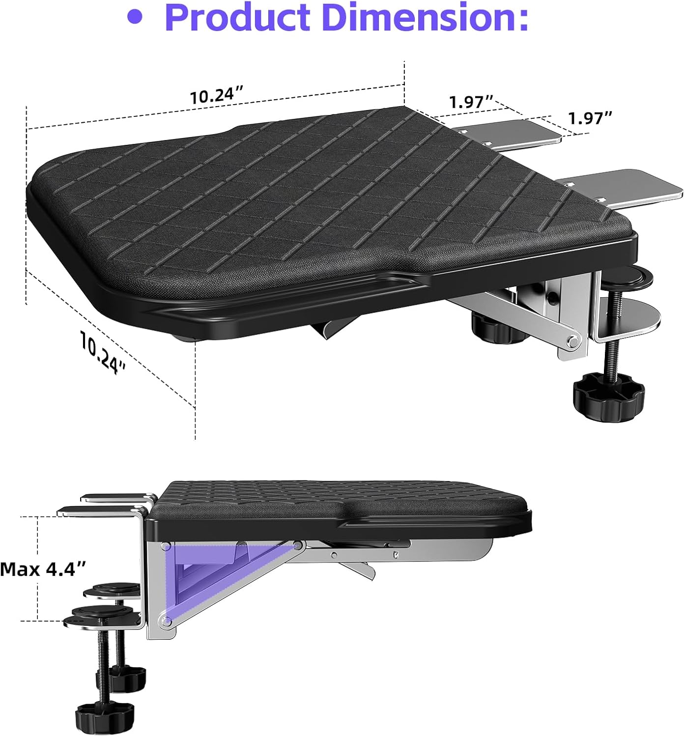 Arm Rest for Desk, 90°Foldable Computer Wrist Rest Shelf with Sponge Padding, Clamp on Arm Support, Ergonomic Sturdy Desk Extender for Office & Home, Durable & Easy to Install (Black)