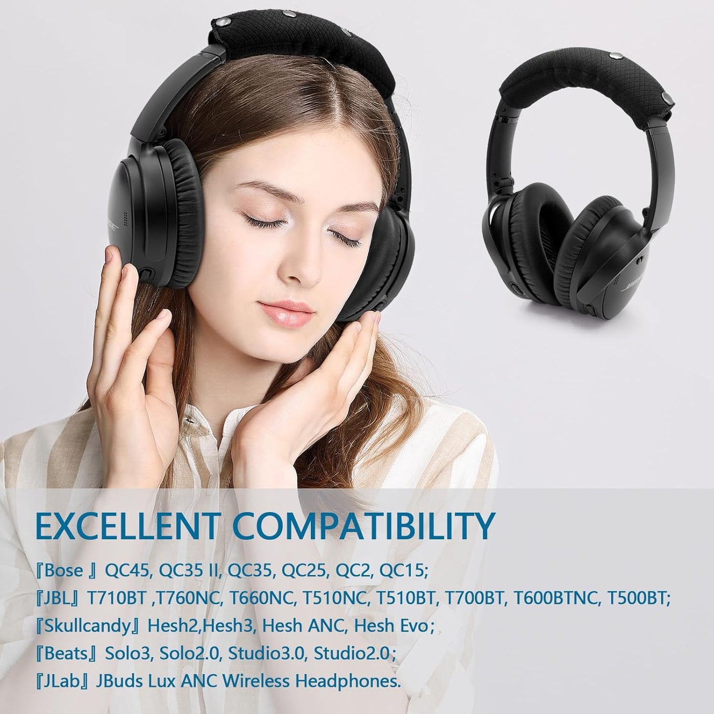 GEVO Replacement Headphone Headband Cover for Bose QC35,QC25,Beats Studio2/ 3,Skullcandy,JBL,Jlab Headphones,Headband Cushioning Pad Protects Repair Parts,Easy Installation,No Tools Required (Black)