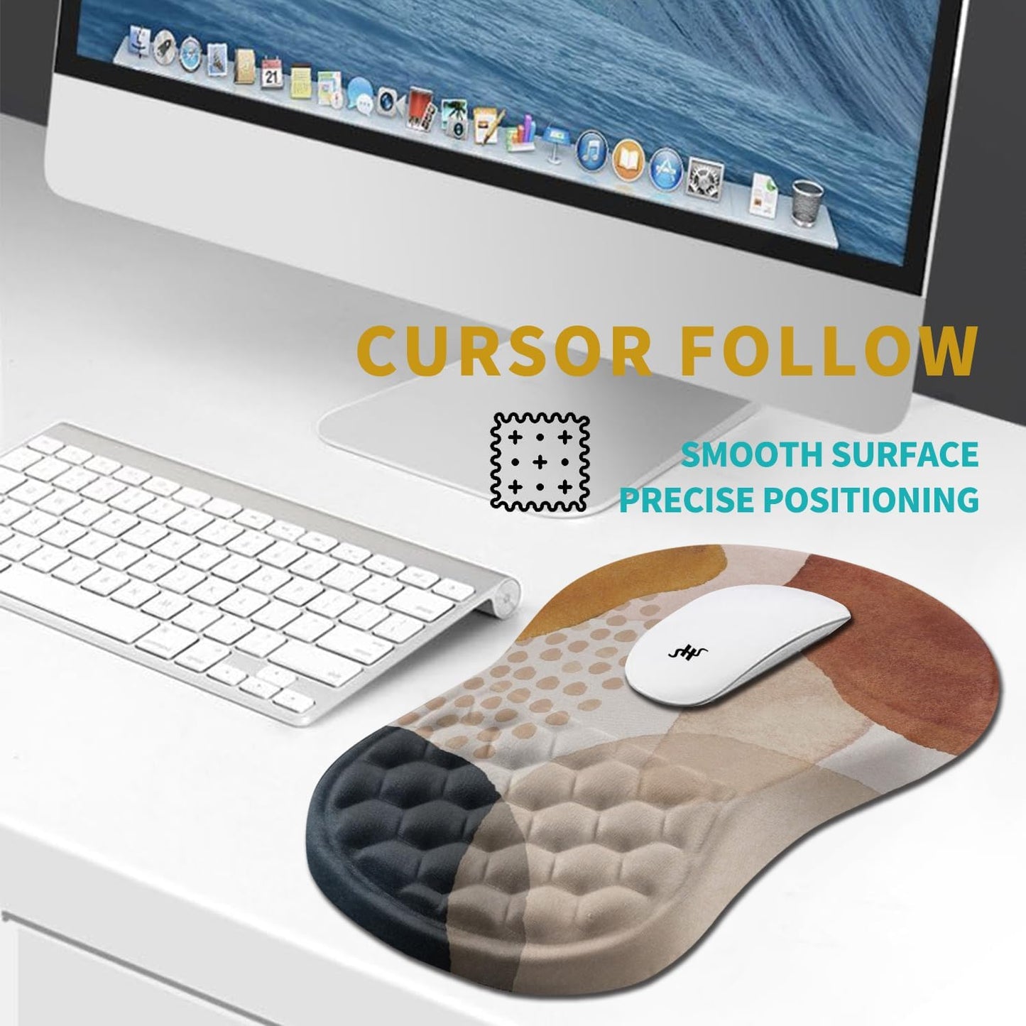 Hokafenle Ergonomic Mouse Pad Wrist Support, Wrist Rest Mousepad for Carpal Tunnel Pain Relief with Integrated Memory Foam Slope Massage Bulge (11.8x7.9 inch,Abstract Marble