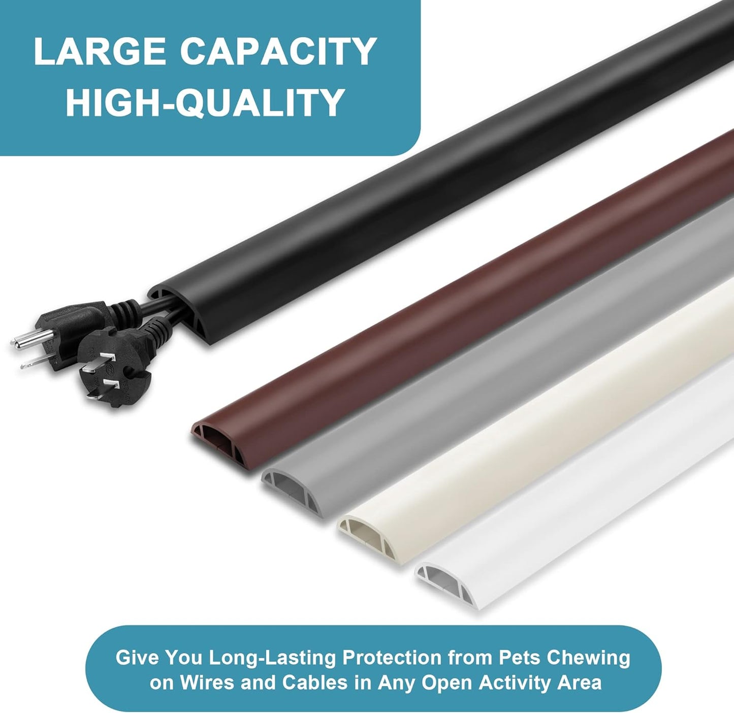 Cord Hider Floor, 3FT, Grey Cord Cover Floor, Cord Protector Floor Extension Cable Cover, Soft PVC Wire Covers - Cable Management Hide Cords on Floor - Cord Cavity: 0.7" (W) x 0.4"(H)