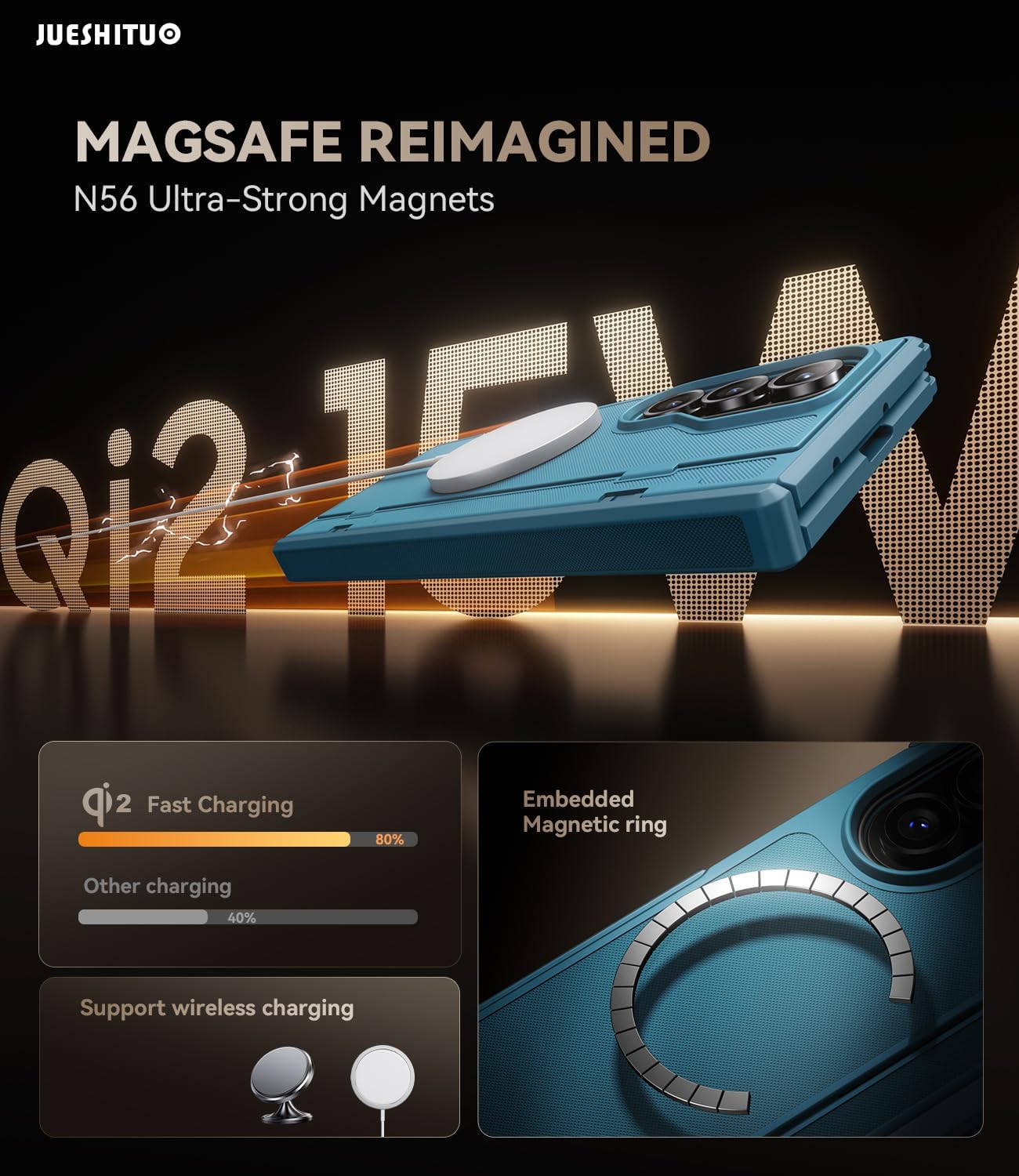 JUESHITUO for Samsung Galaxy Z Fold 7 Case with Privacy Screen Protector, Hidden Kickstand & MagSafe, Military Shockproof Cover for Galaxy Z Fold 7, Hinge Protection, Blue