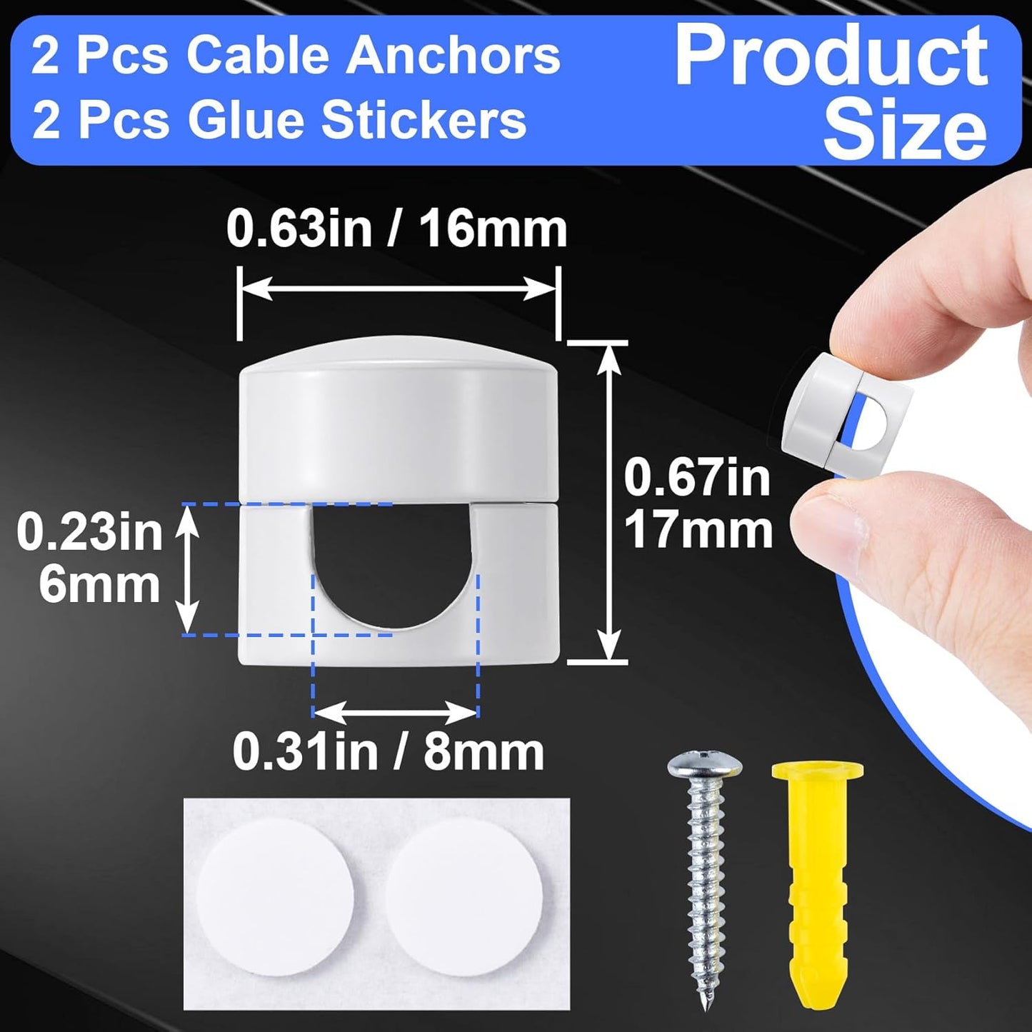 2 Sets Charger Holders for Cords, White Adjustable Cable Anchor Holders, Adhesive Metal Cord Clips, Cable Management Wire Organizers for Desk, Office, Nightstand