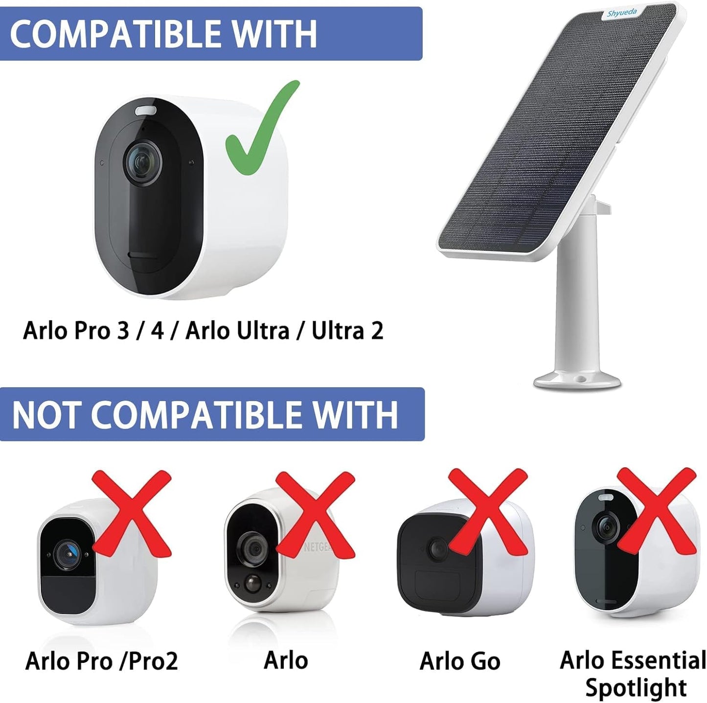 4W Solar Panel Charging Compatible with Arlo Pro 3/Pro 4/Pro 5S/Ultra/Ultra 2 only, with 13.1ft Waterproof Charging Cable, IP65 Weatherproof,Includes Secure Wall Mount(3-Pack)(Magnetic Connector)