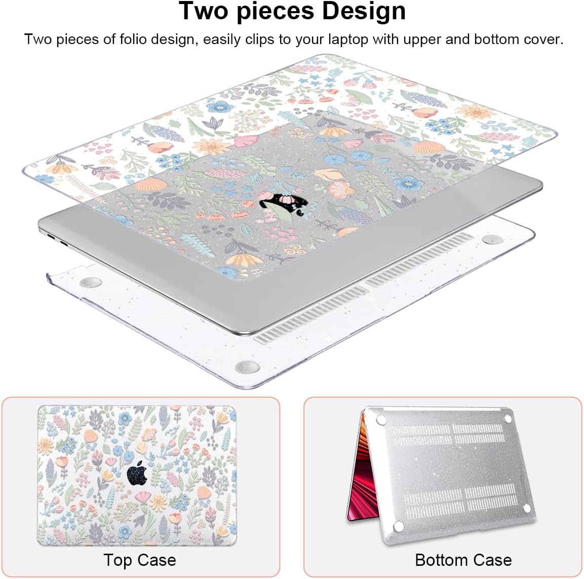 for MacBook Pro 13 inch Case 2022 2021 2020-2016 Release M2 M1 Chip A2338 A2251 A2289 A2159 A1989 A1706, Shiny Pattern Plastic Hard Shell Case Keyboard Cover Screen Film, Starry Sky Flowers