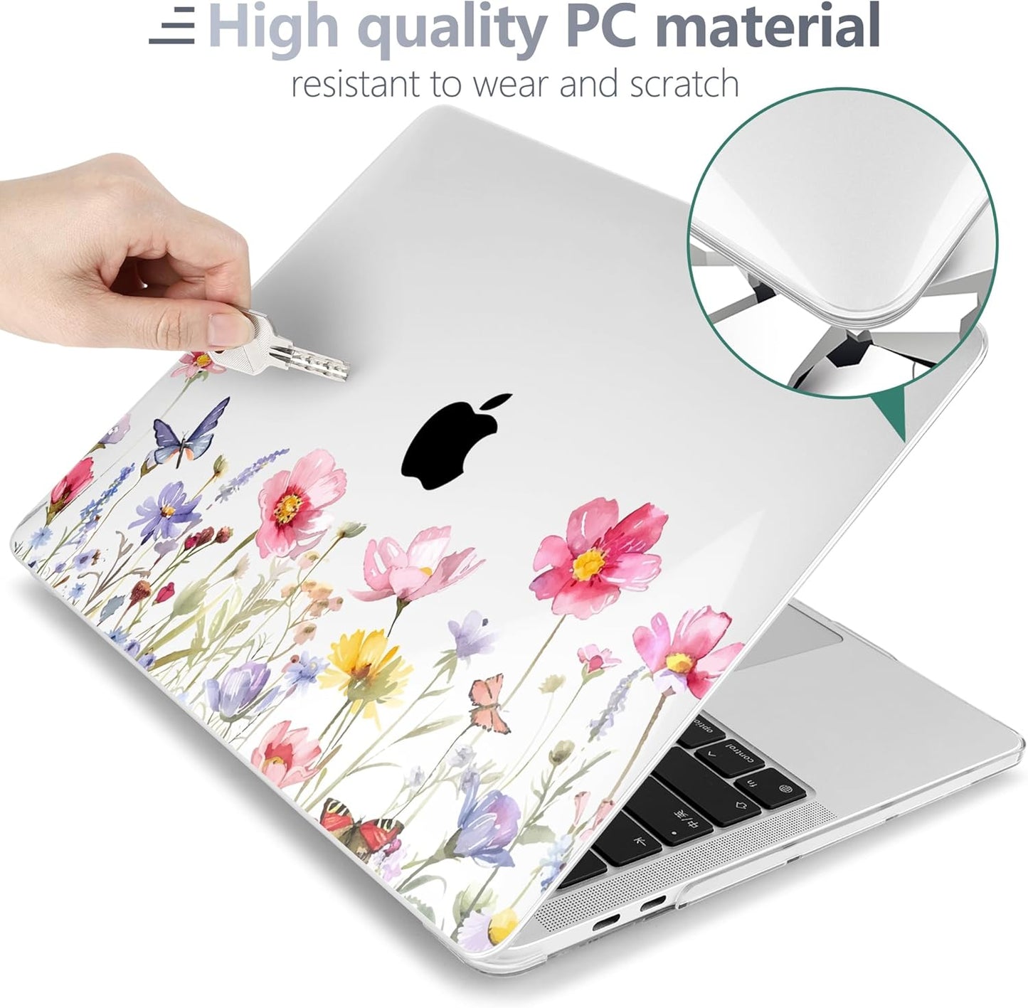 Batianda Case for M1 MacBook Air 13 Inch Model A2337 A2179 A1932 2021 2020 2019 Release,Lovely Creative Series Design Hard Shell with Keyboard Cover & Screen Protector, Spring Flowers