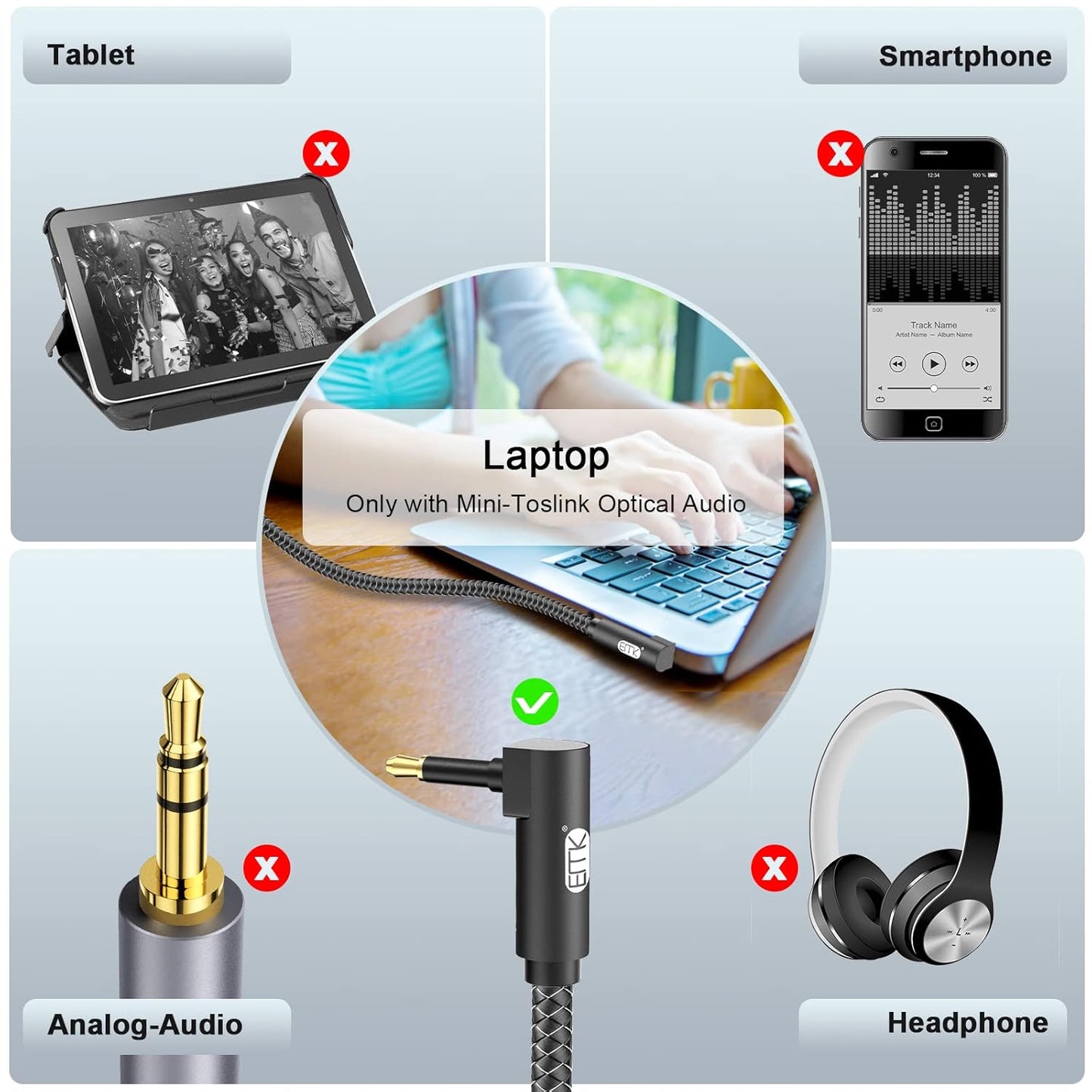 EMK Premium 90° Right-Angle Mini Toslink Cable (6Ft/2M) - 3.5mm Optical Digital Audio Cable for Sound Bars, TVs & Home Theater - SPDIF/Toslink Compatible, Black