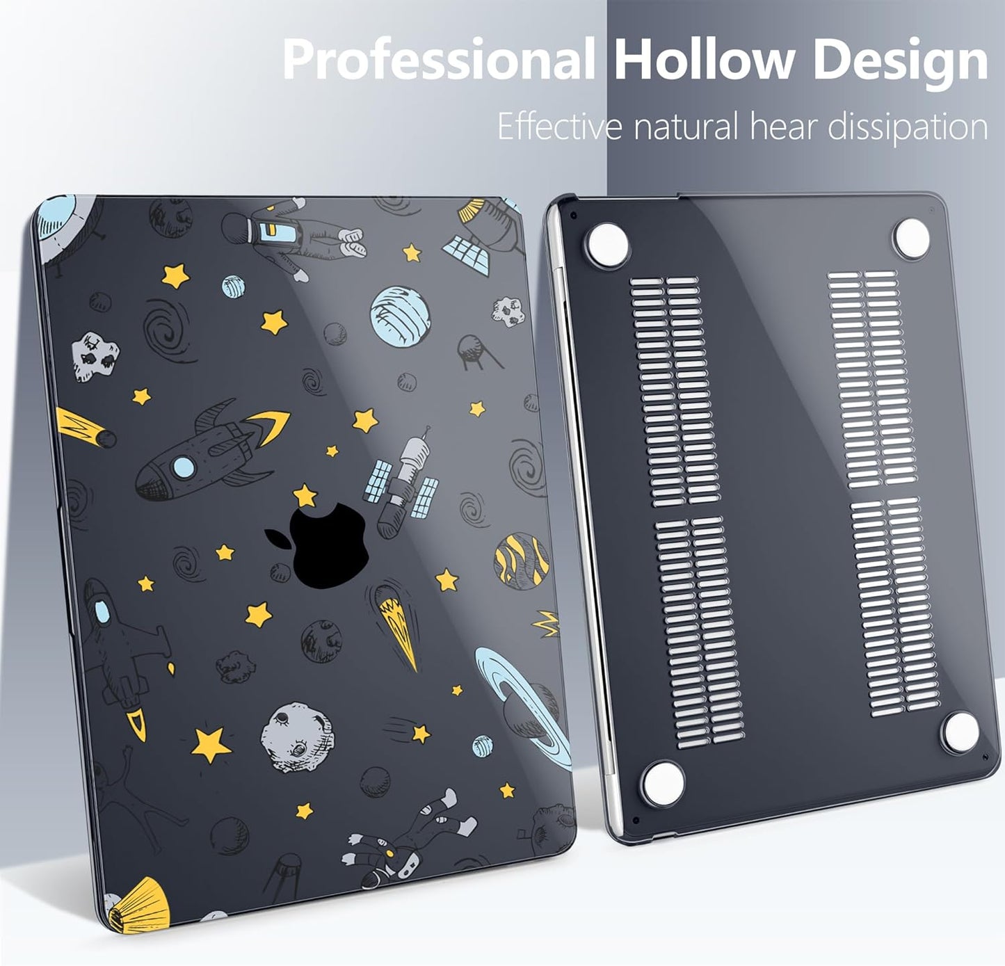 Batianda Premium Case for New MacBook Air 15 inch 2025 2024 2023 with M4 M3 M2 Chip, Designed Protective Plastic Black Hardshell & Keyboard Cover & Screen Protector, Hand Drawn Space