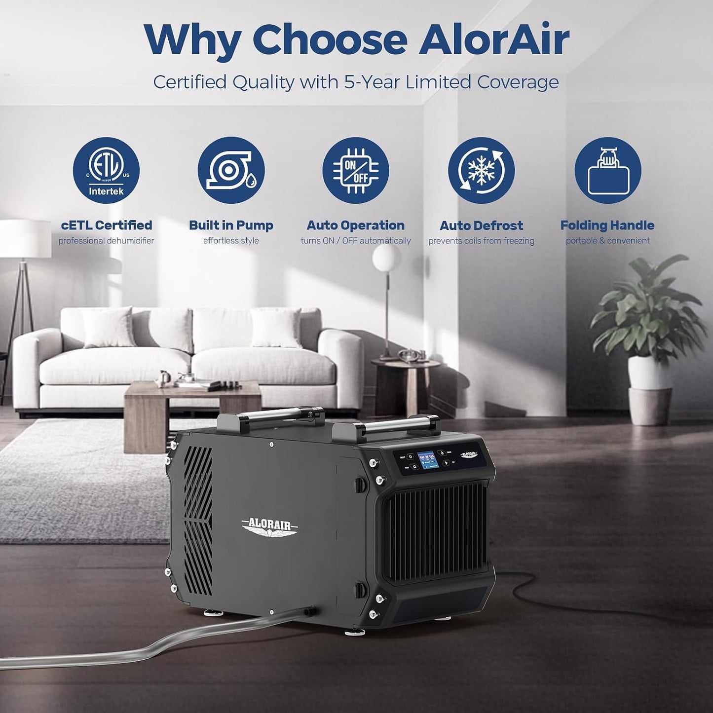 ALORAIR 145 Pint Crawl Spaces Dehumidifier with Pump and Drain Hose, Auto Defrost for Crawlspaces, Commercial, Basements, and Large Rooms up to 1800 Sq.Ft