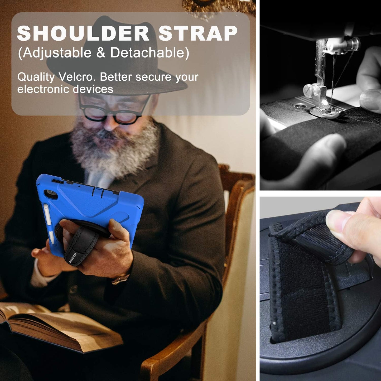 BRAECN for Samsung Galaxy Tab S6 Lite 10.4 Case 2024, Rugged Protective Case with Rotating Kickstand, Carrying Shoulder Strap, Handle Hand Strap, S Pen Holder for Galaxy Tab S6 Lite 10.4”2022-Blue